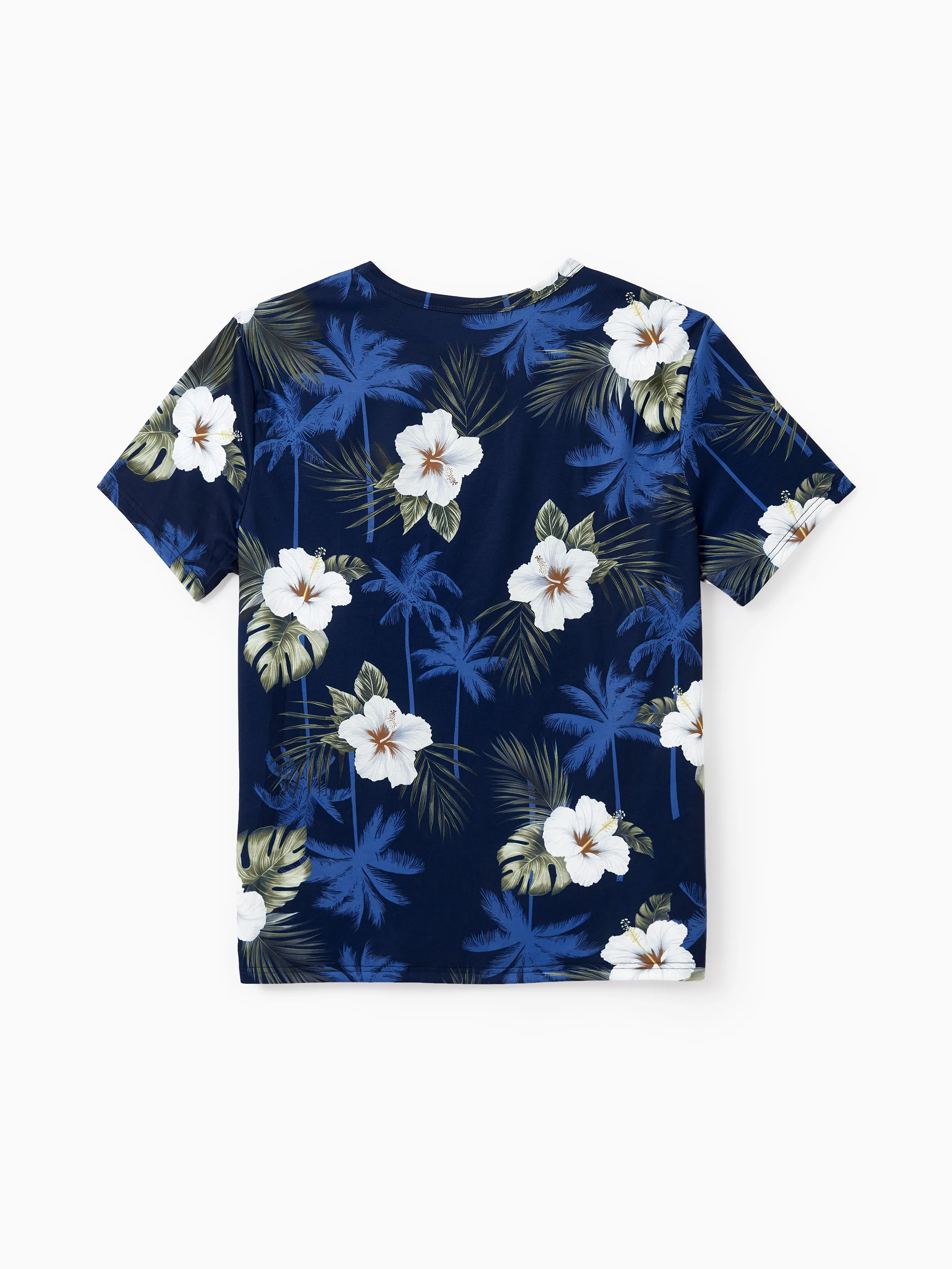 Family Matching Floral Print Cotton Top Short-sleeve Shirt or Splicing Sleeveless Tank Dress Deep Blue - Image 23