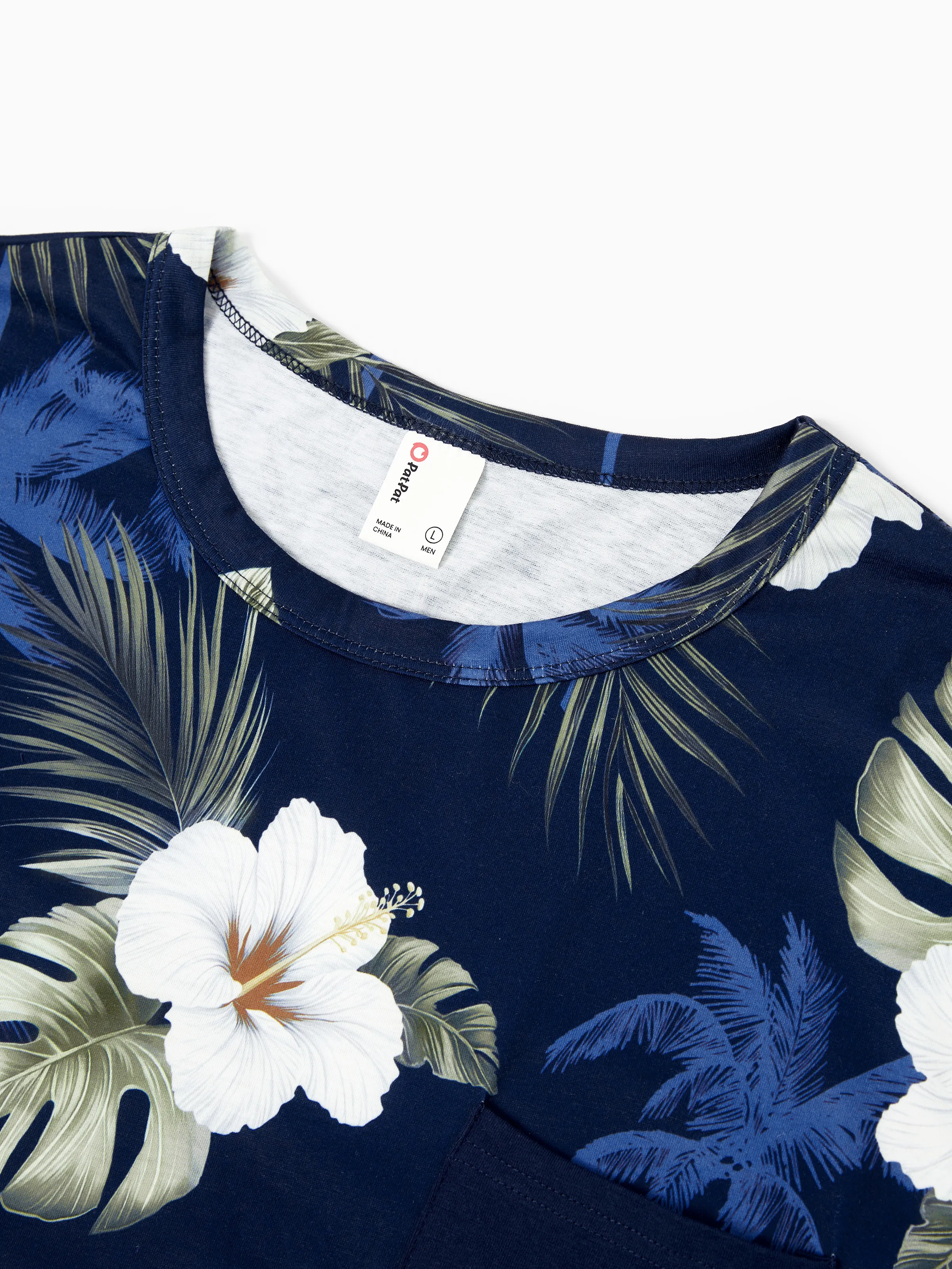 Family Matching Floral Print Cotton Top Short-sleeve Shirt or Splicing Sleeveless Tank Dress Deep Blue - Image 24