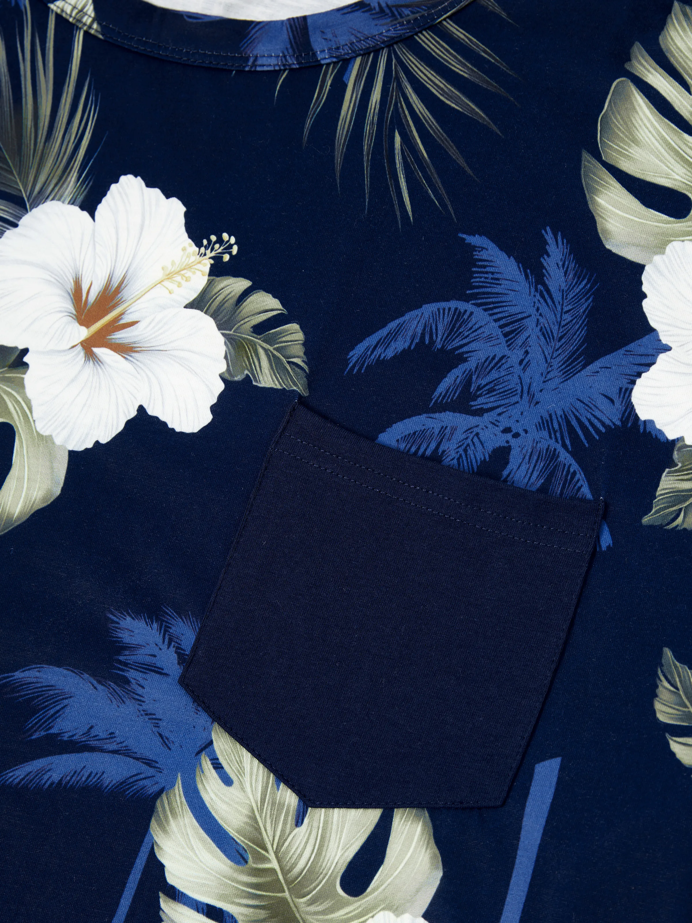 Family Matching Floral Print Cotton Top Short-sleeve Shirt or Splicing Sleeveless Tank Dress Deep Blue - Image 26