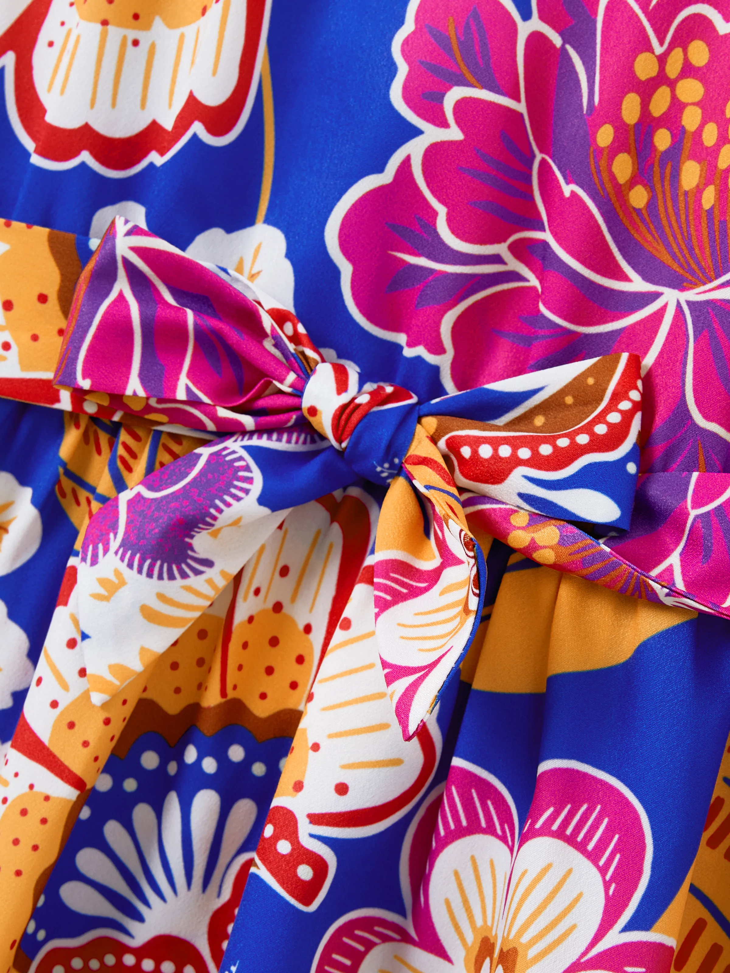 Family Matching Hawaiian Outfits Tropical Floral Print Vacation Clothes Strap Belted Dress or Short-sleeve Shirts Summer Beachwear Set Navy - Image 11