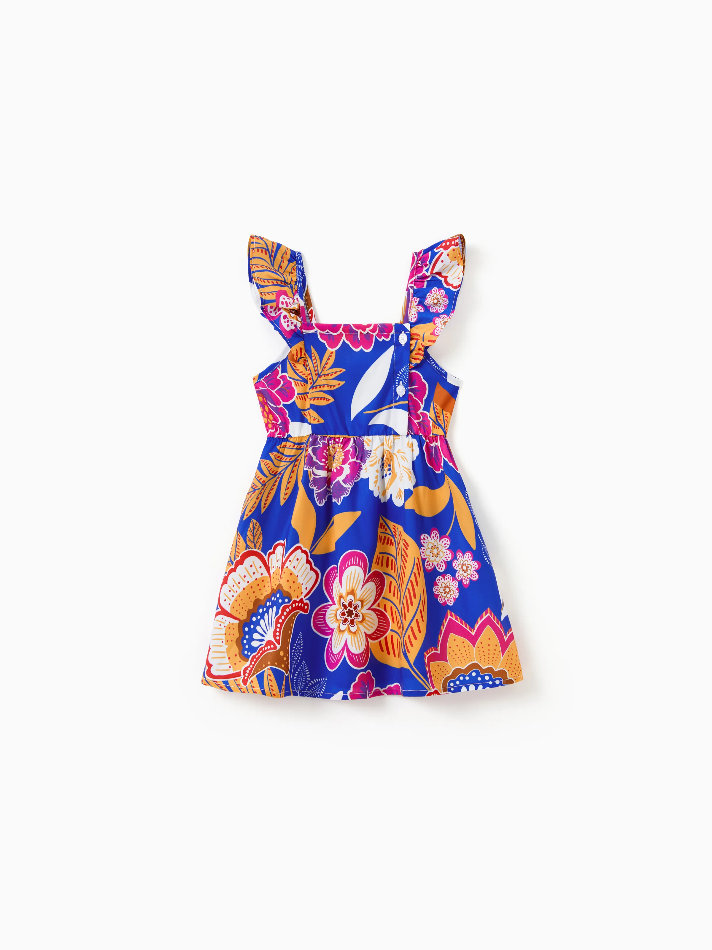 Family Matching Hawaiian Outfits Tropical Floral Print Vacation Clothes Strap Belted Dress or Short-sleeve Shirts Summer Beachwear Set Navy - Image 12