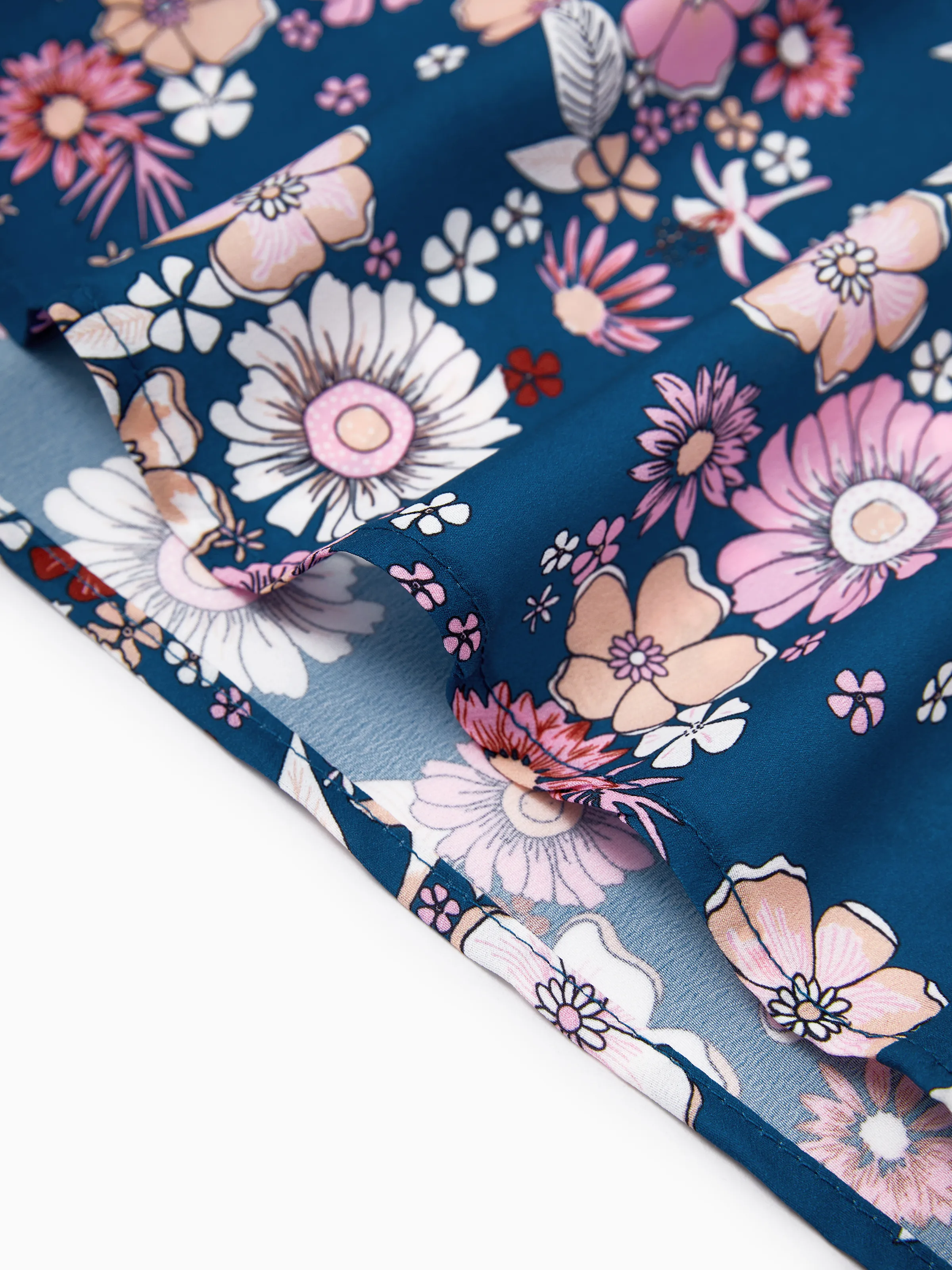 Family matching outfits Floral Allover Print Short-sleeve Collar Shirt or Halter Sleeveless Dress for Summer Vacation CYAN- - Image 21