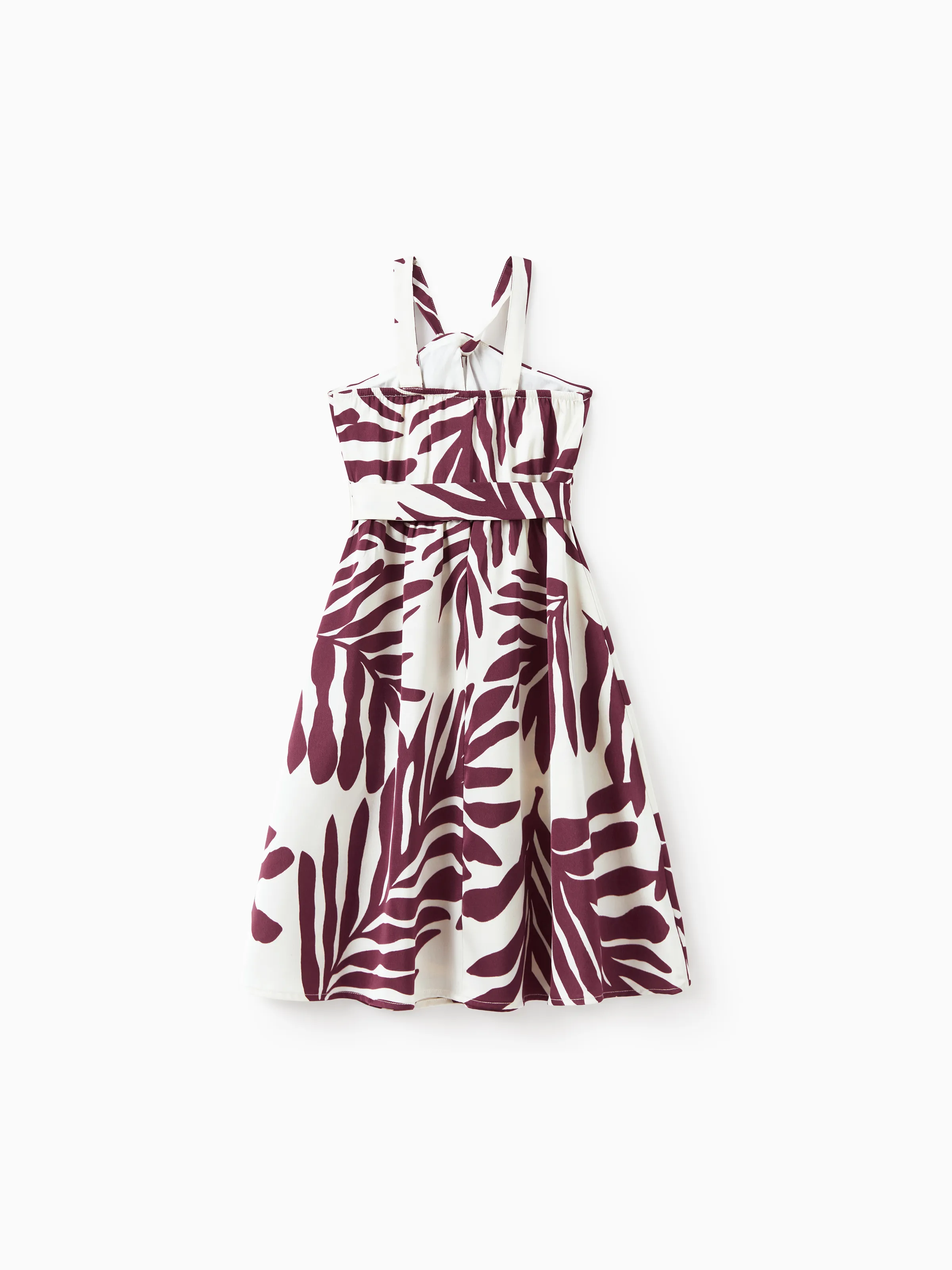 Family Matching Outfits Red Leaf Print Shirts and Strap Belted Dress for Hawaii/Cruise/Resort/Casual Wear White - Image 8