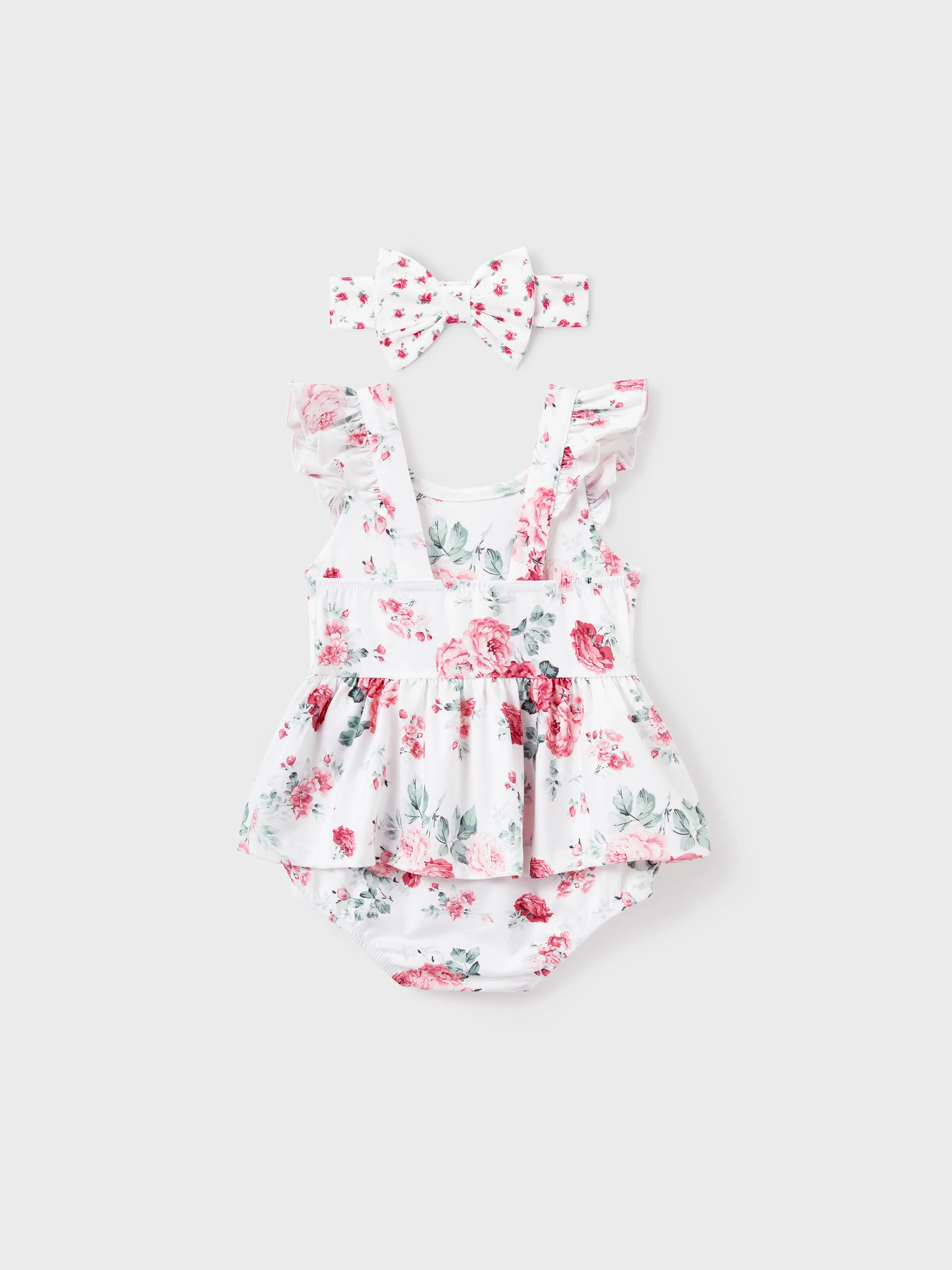 Family Matching Outfits Set Solid Color Short-sleeve Polo Collar Shirt or Flower Print Hollow out Dress Pink - Image 13