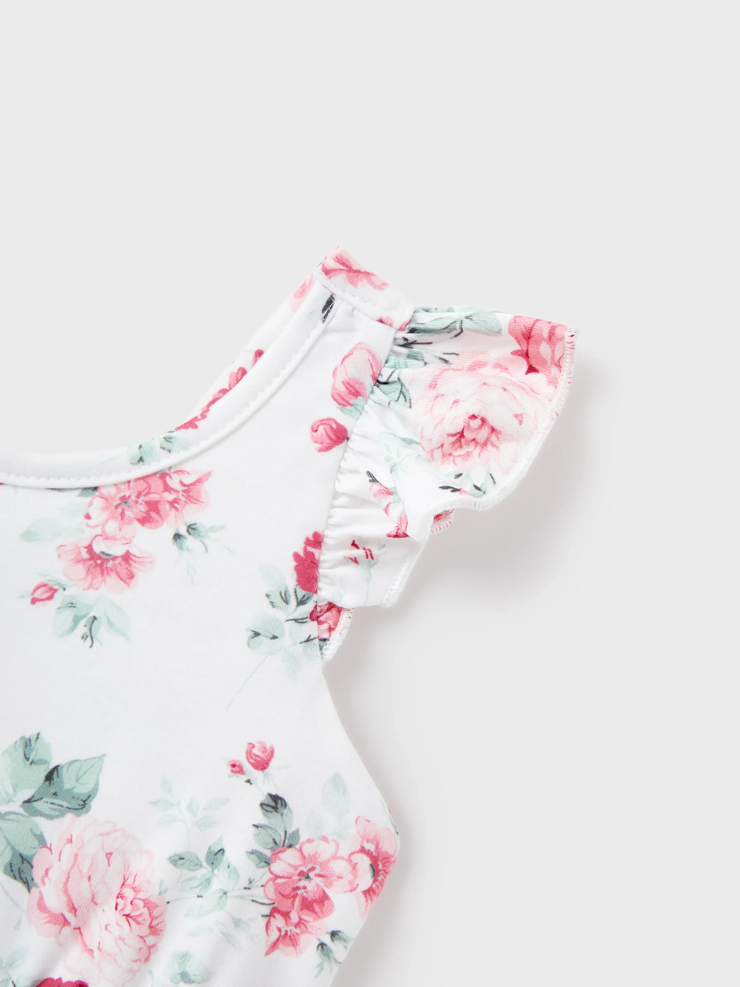 Family Matching Outfits Set Solid Color Short-sleeve Polo Collar Shirt or Flower Print Hollow out Dress Pink - Image 15