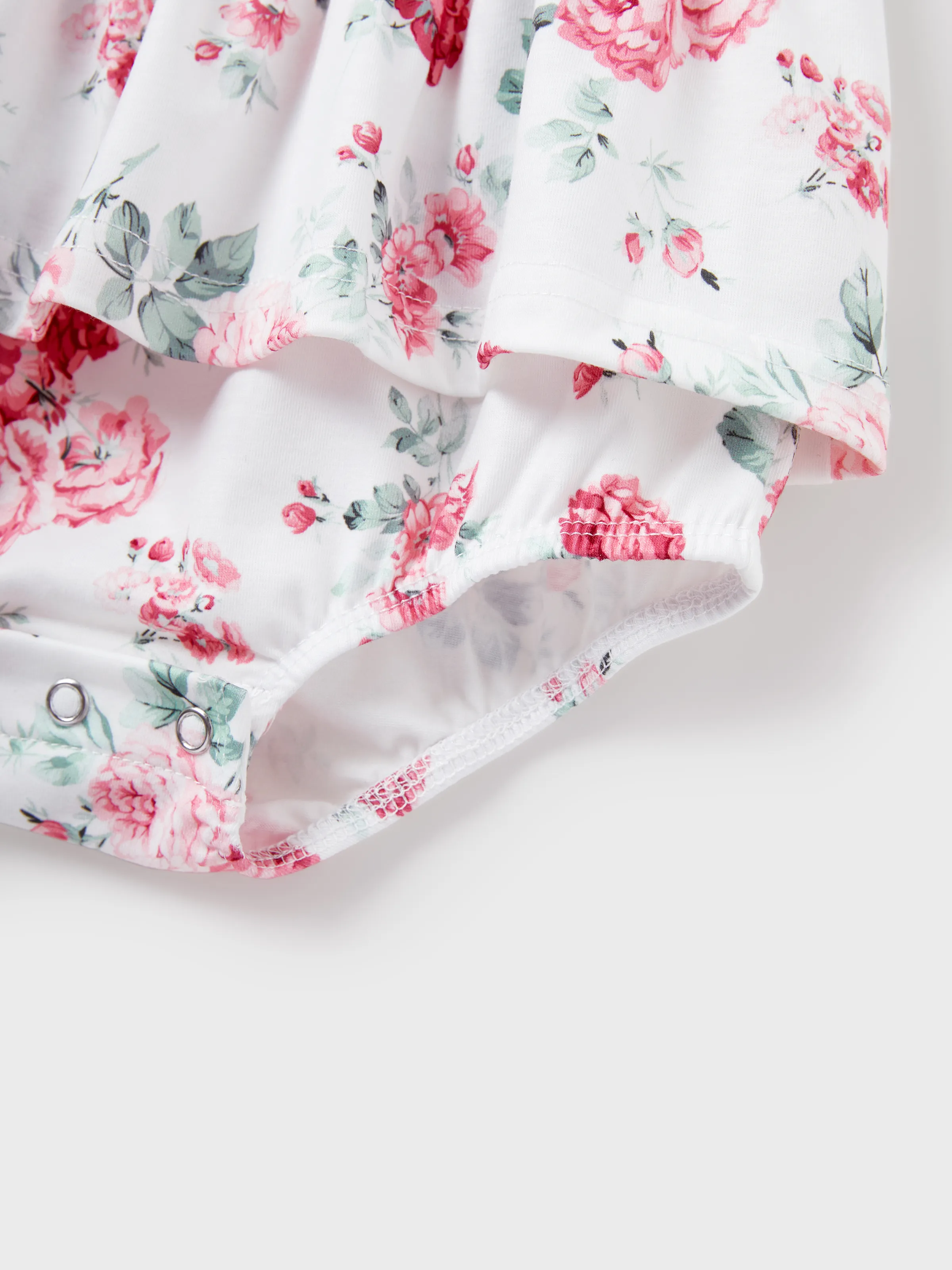 Family Matching Outfits Set Solid Color Short-sleeve Polo Collar Shirt or Flower Print Hollow out Dress Pink - Image 16