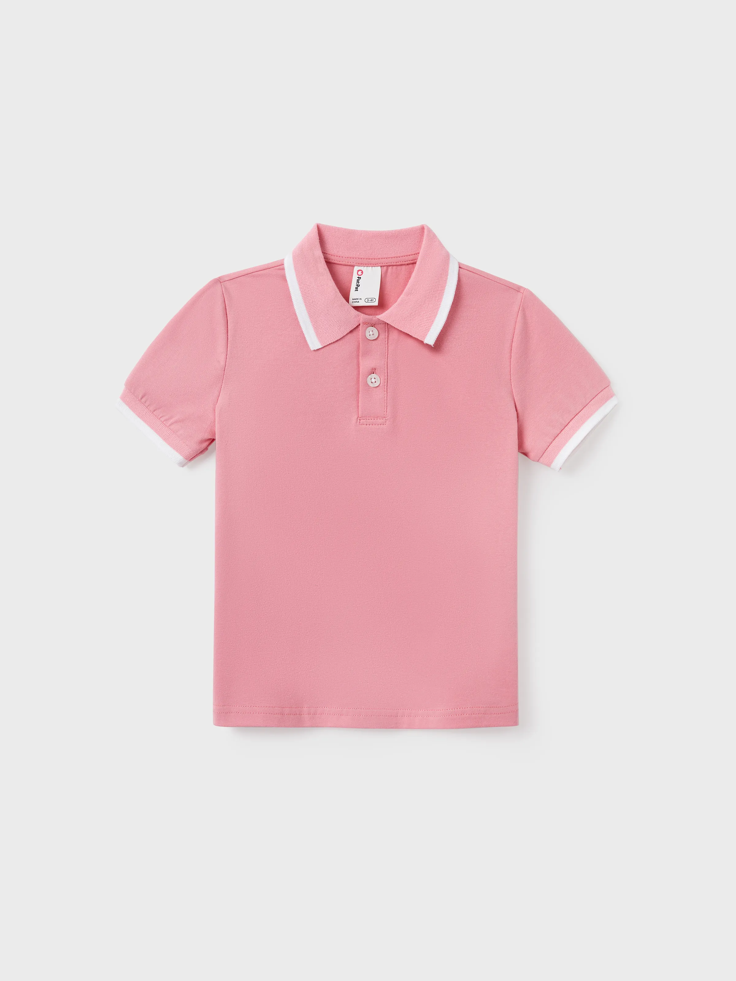 Family Matching Outfits Set Solid Color Short-sleeve Polo Collar Shirt or Flower Print Hollow out Dress Pink - Image 17