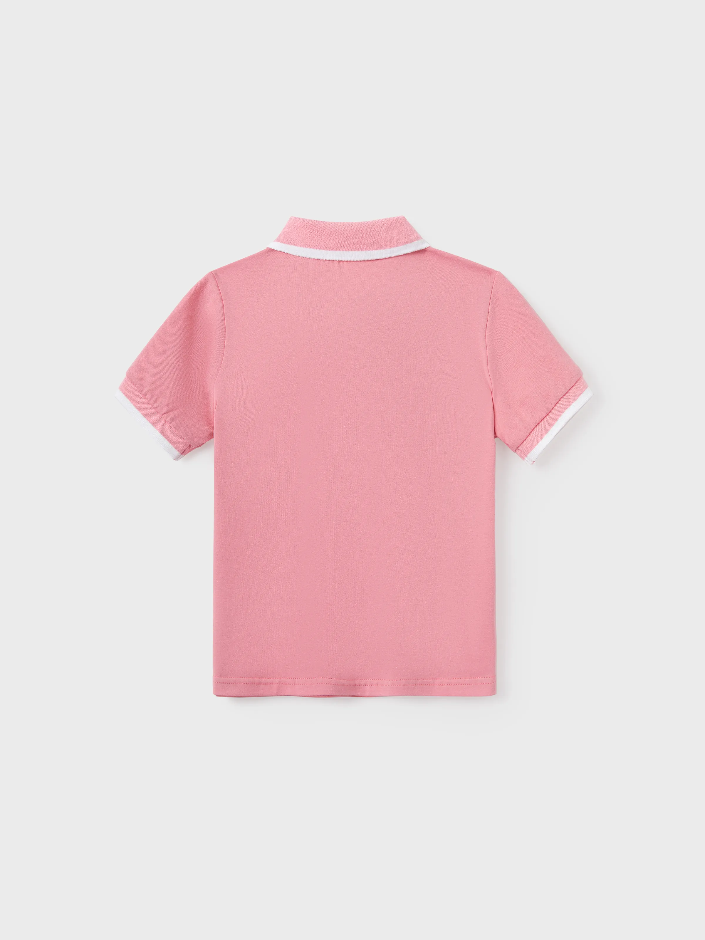 Family Matching Outfits Set Solid Color Short-sleeve Polo Collar Shirt or Flower Print Hollow out Dress Pink - Image 18