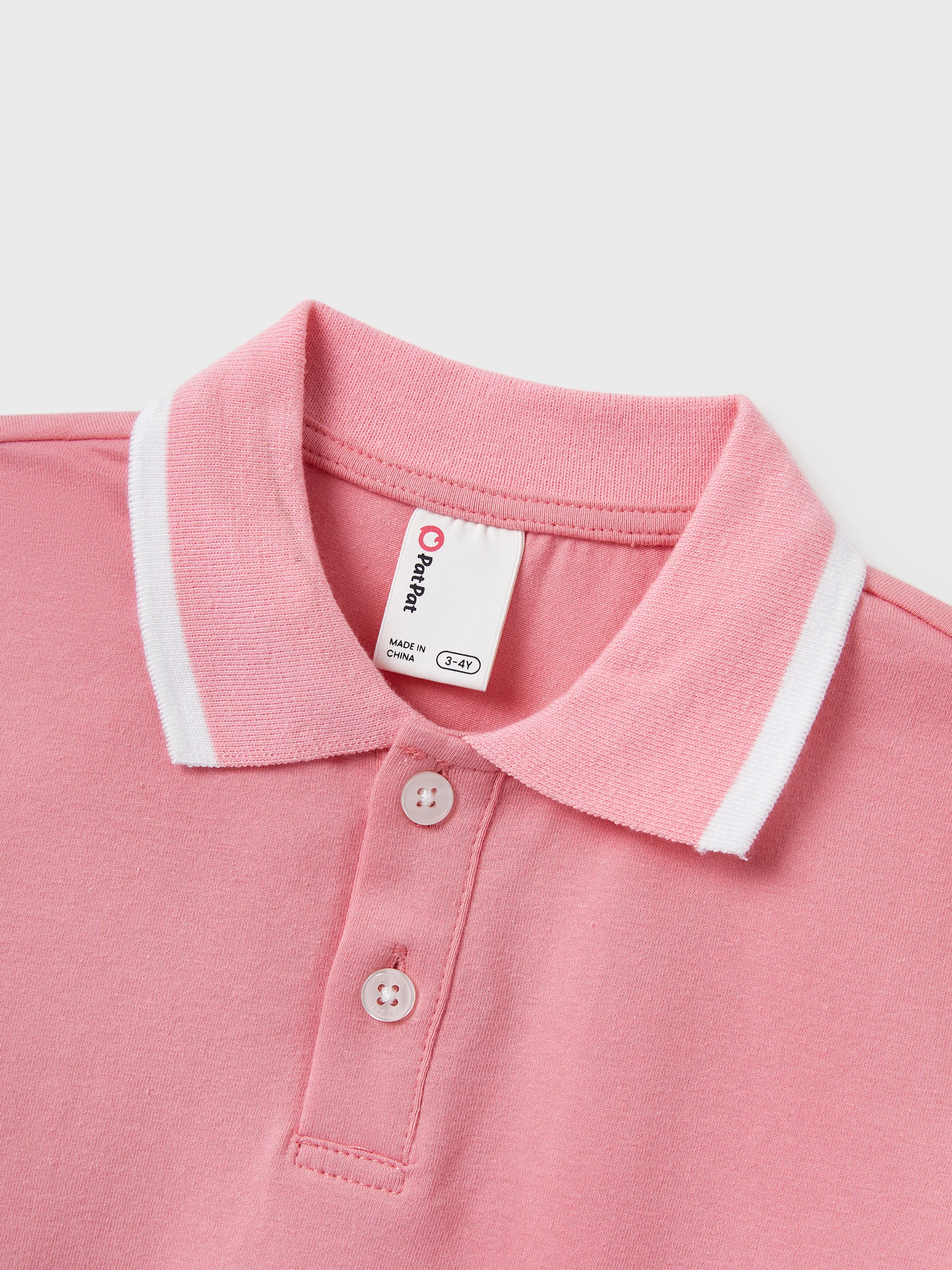 Family Matching Outfits Set Solid Color Short-sleeve Polo Collar Shirt or Flower Print Hollow out Dress Pink - Image 19