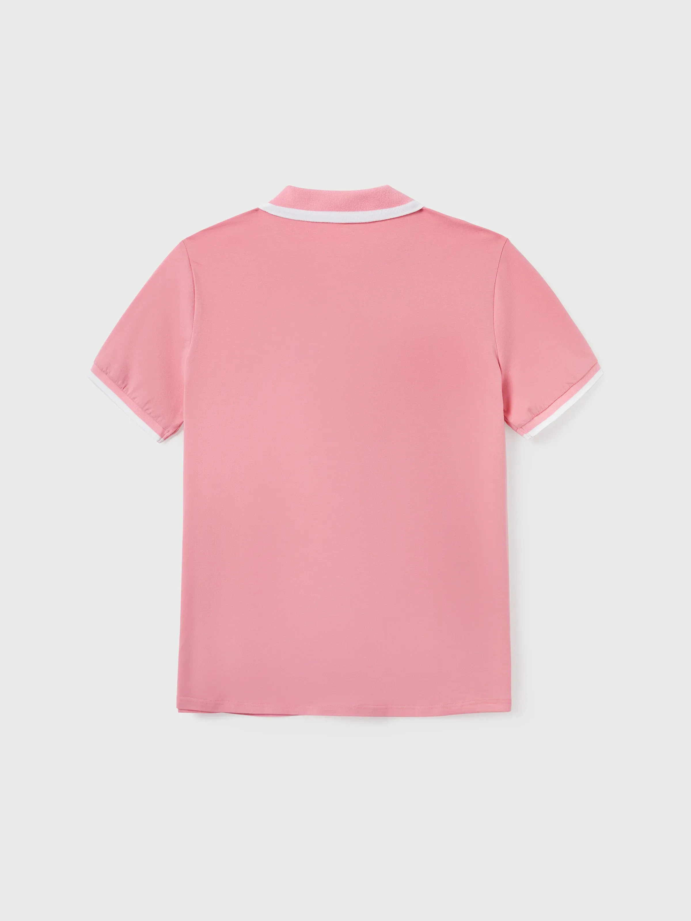 Family Matching Outfits Set Solid Color Short-sleeve Polo Collar Shirt or Flower Print Hollow out Dress Pink - Image 22