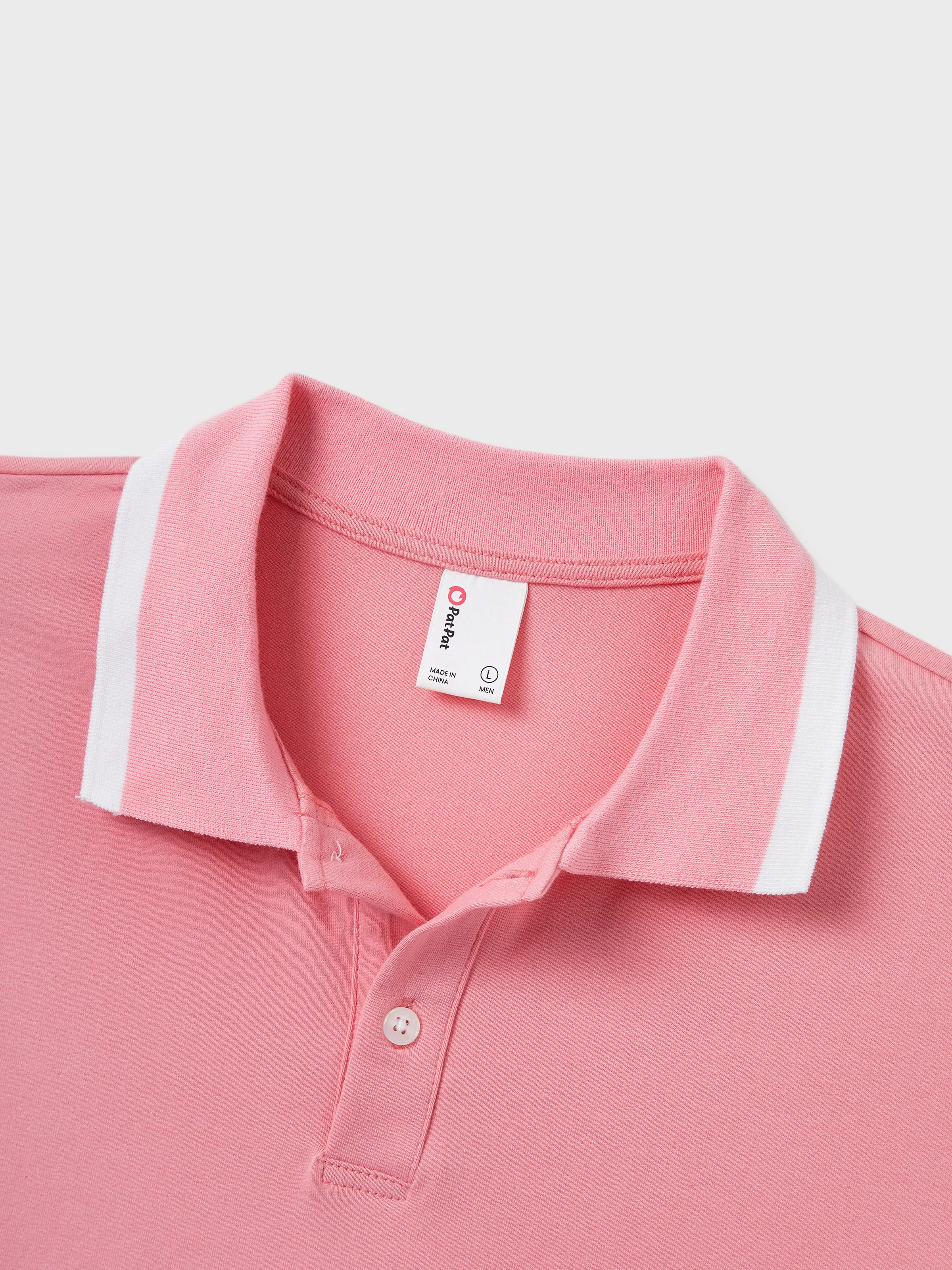 Family Matching Outfits Set Solid Color Short-sleeve Polo Collar Shirt or Flower Print Hollow out Dress Pink - Image 23
