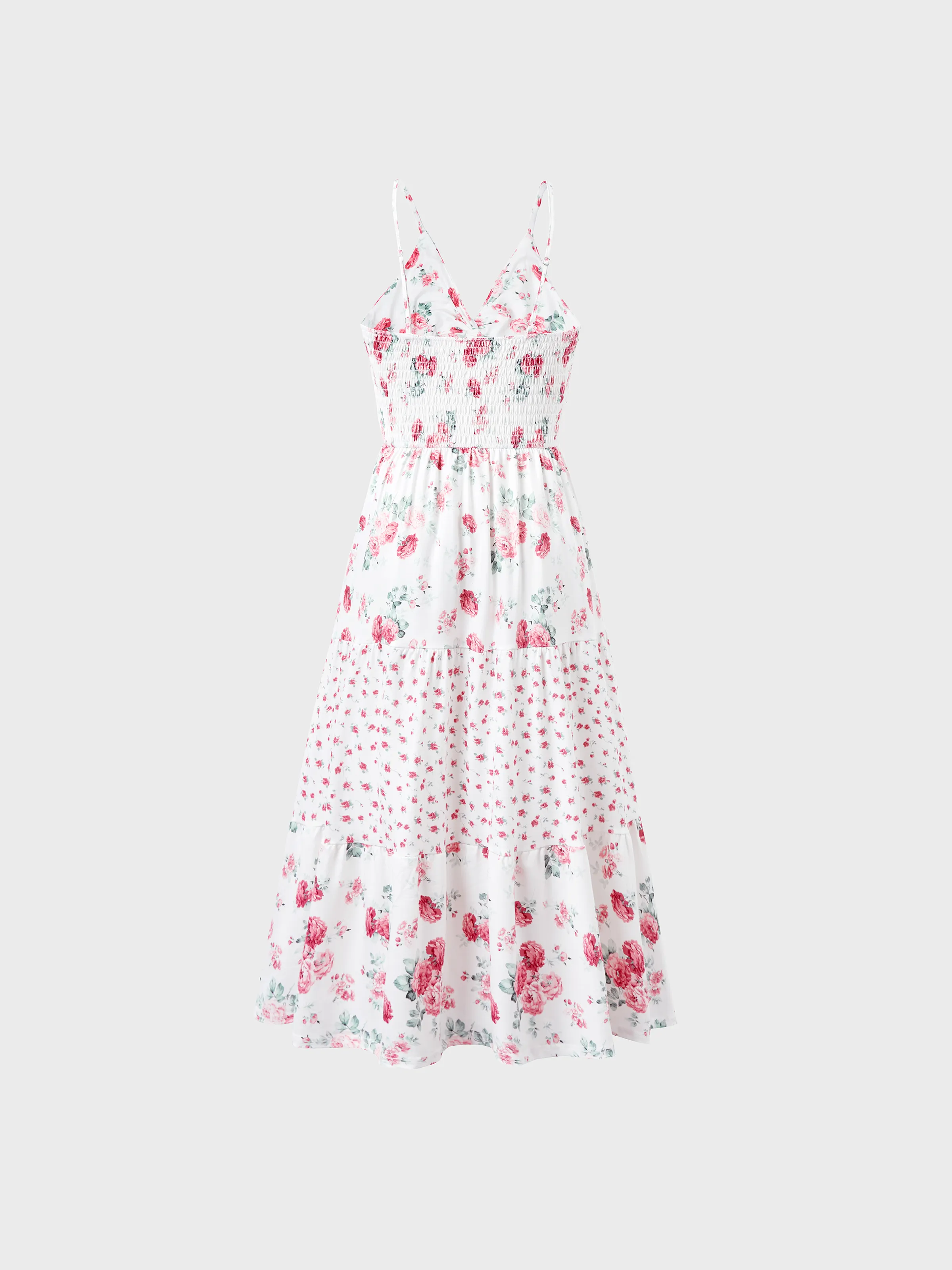 Family Matching Outfits Set Solid Color Short-sleeve Polo Collar Shirt or Flower Print Hollow out Dress Pink - Image 3