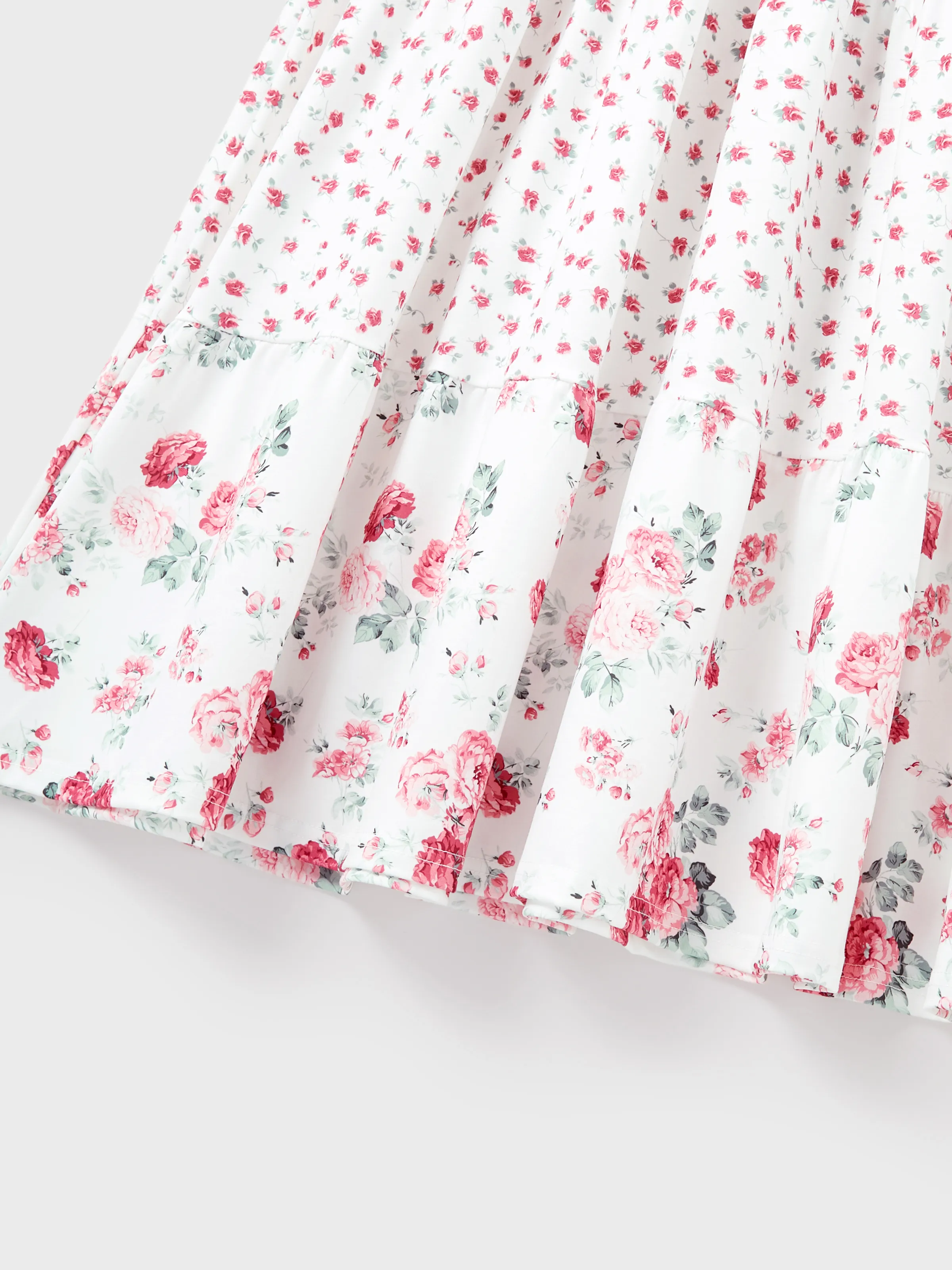 Family Matching Outfits Set Solid Color Short-sleeve Polo Collar Shirt or Flower Print Hollow out Dress Pink - Image 6