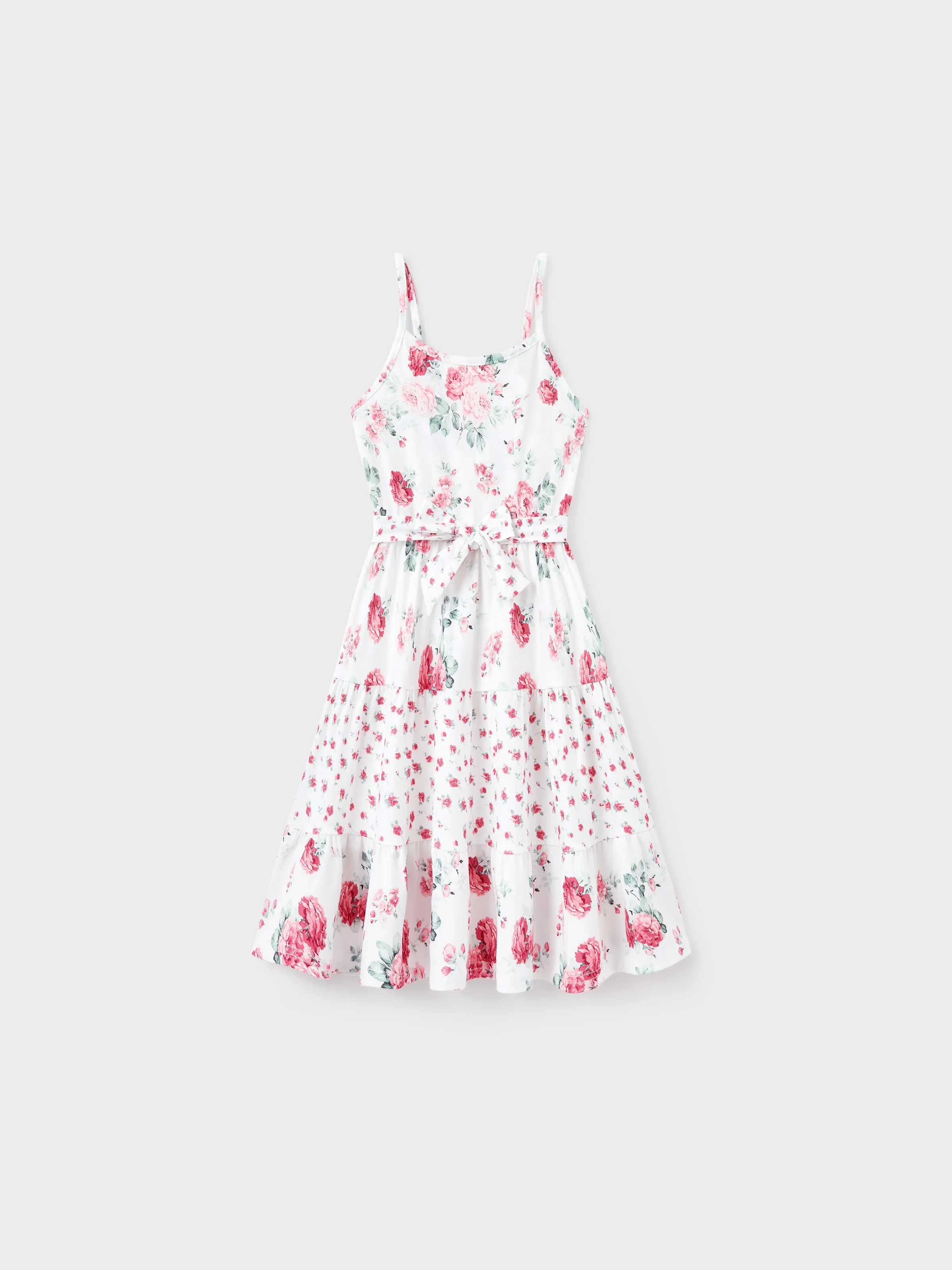 Family Matching Outfits Set Solid Color Short-sleeve Polo Collar Shirt or Flower Print Hollow out Dress Pink - Image 7