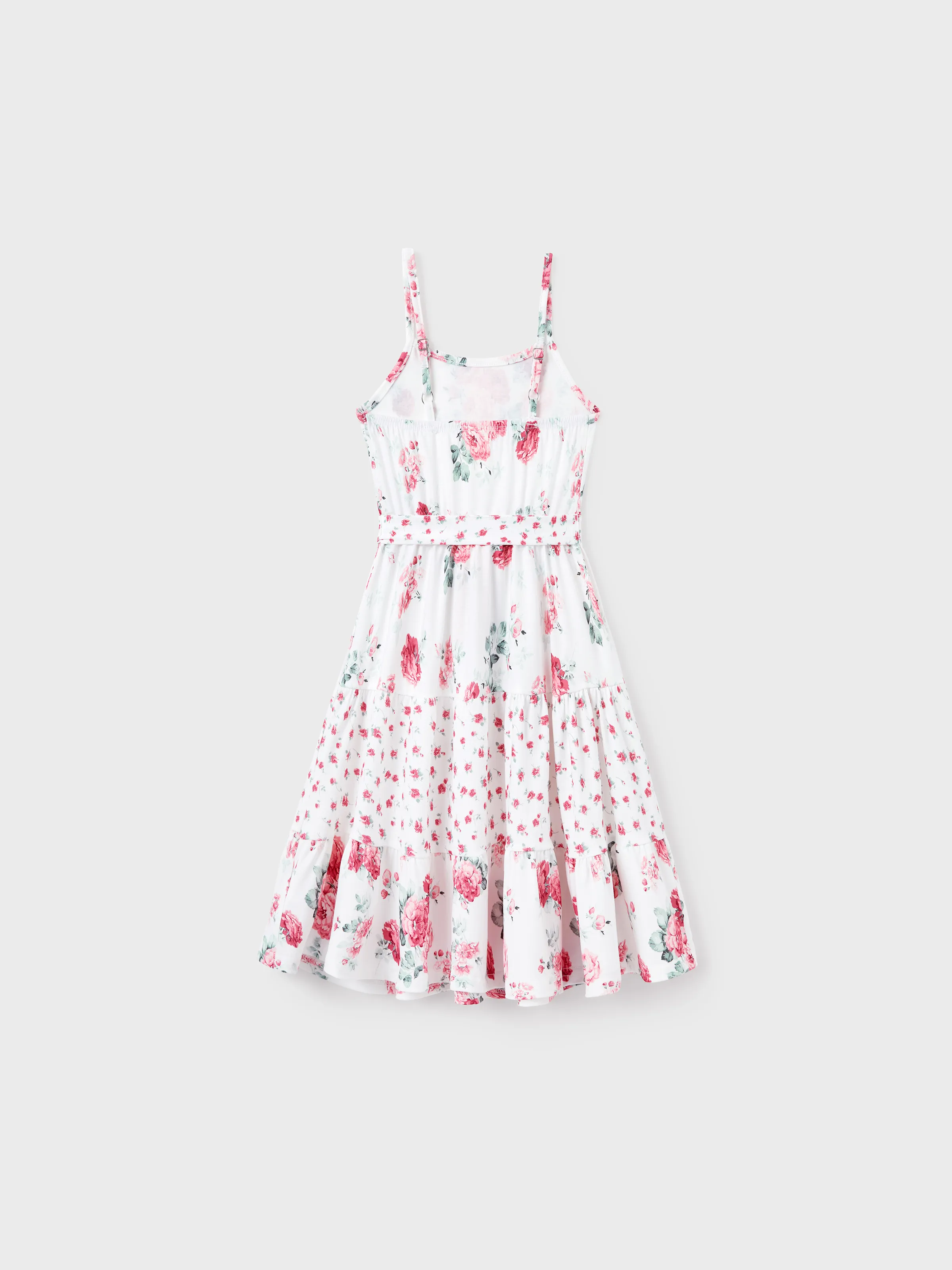 Family Matching Outfits Set Solid Color Short-sleeve Polo Collar Shirt or Flower Print Hollow out Dress Pink - Image 8