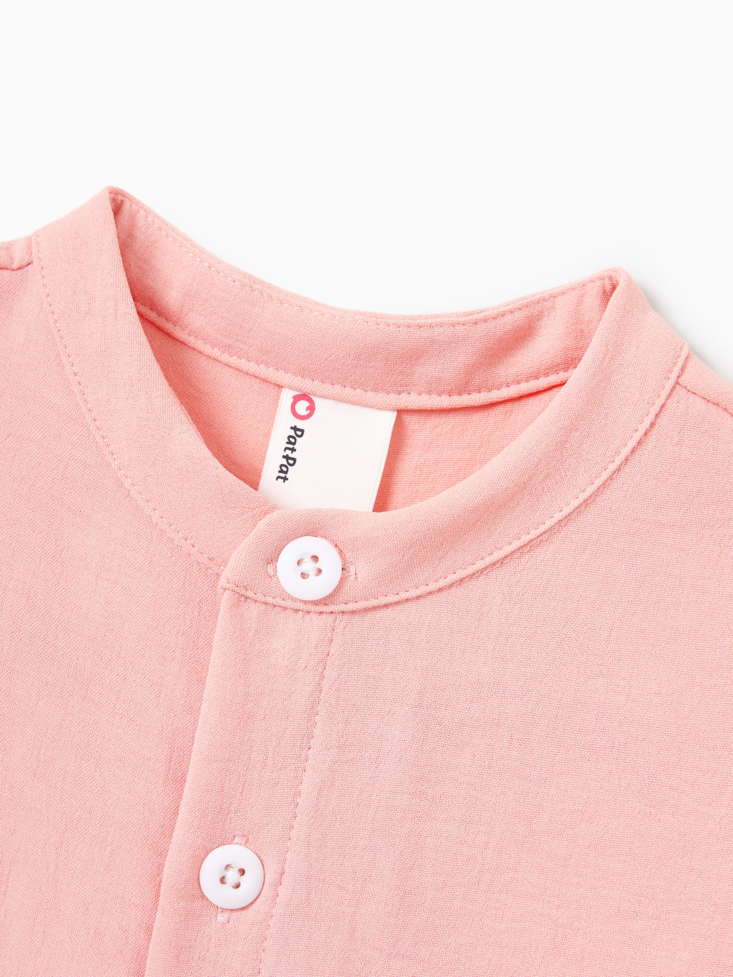 Family Matching Pink Outfits Flower Print Smocked Tie-Back Cotton Dress for Mom & Daughter, Solid Shirts for Dad & Son, Perfect for Summer Family Outings & Photos Mauve Pink - Image 14