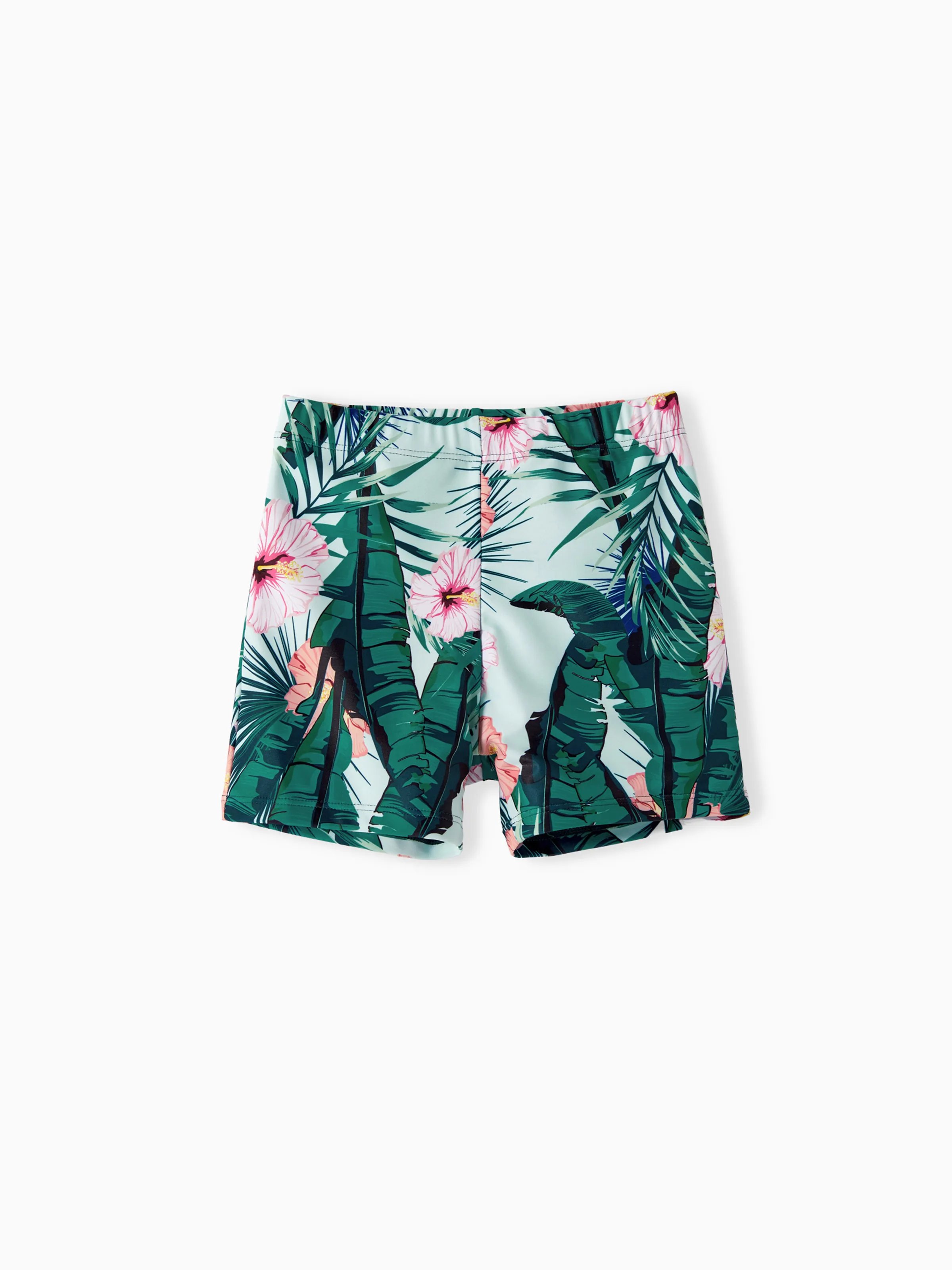 Family Matching Plant Print Ruffle Trim Spliced One-piece Swimsuit or Swim Trunks Green - Image 15