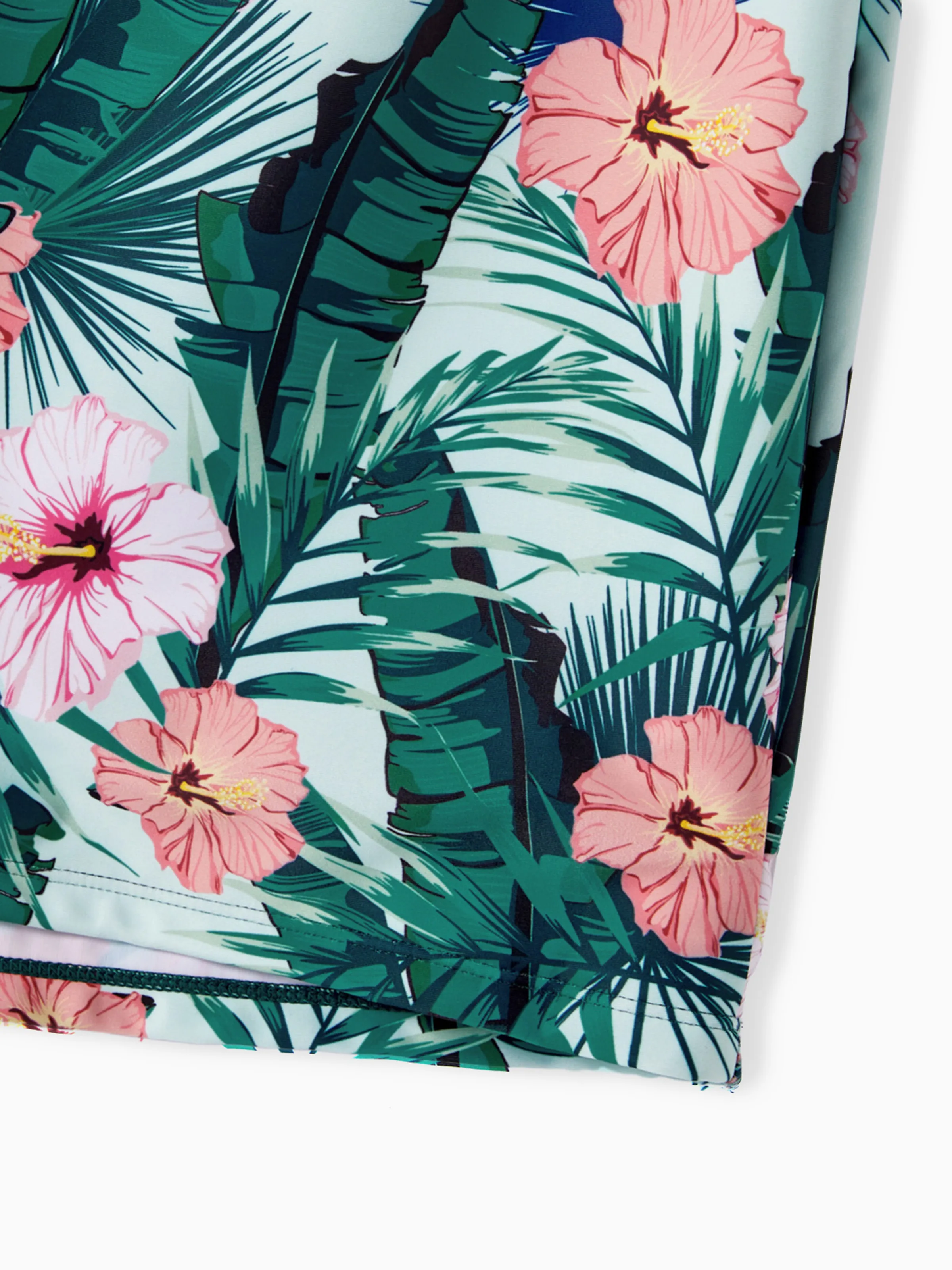Family Matching Plant Print Ruffle Trim Spliced One-piece Swimsuit or Swim Trunks Green - Image 16