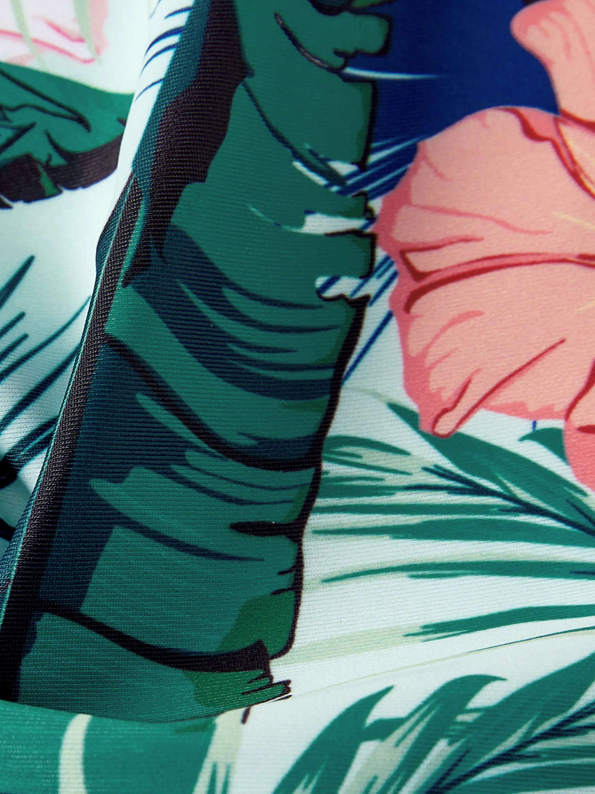Family Matching Plant Print Ruffle Trim Spliced One-piece Swimsuit or Swim Trunks Green - Image 17