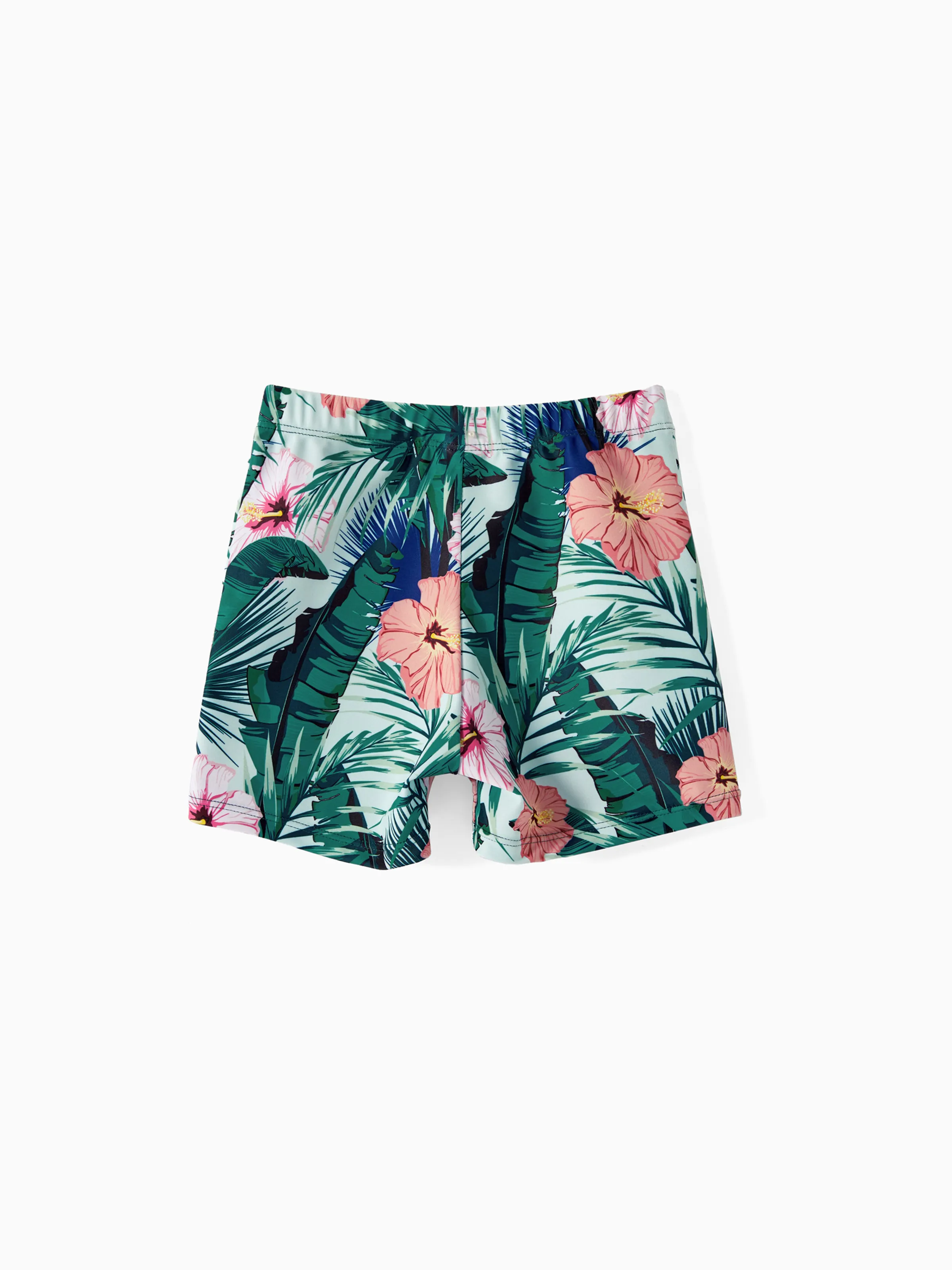 Family Matching Plant Print Ruffle Trim Spliced One-piece Swimsuit or Swim Trunks Green - Image 18
