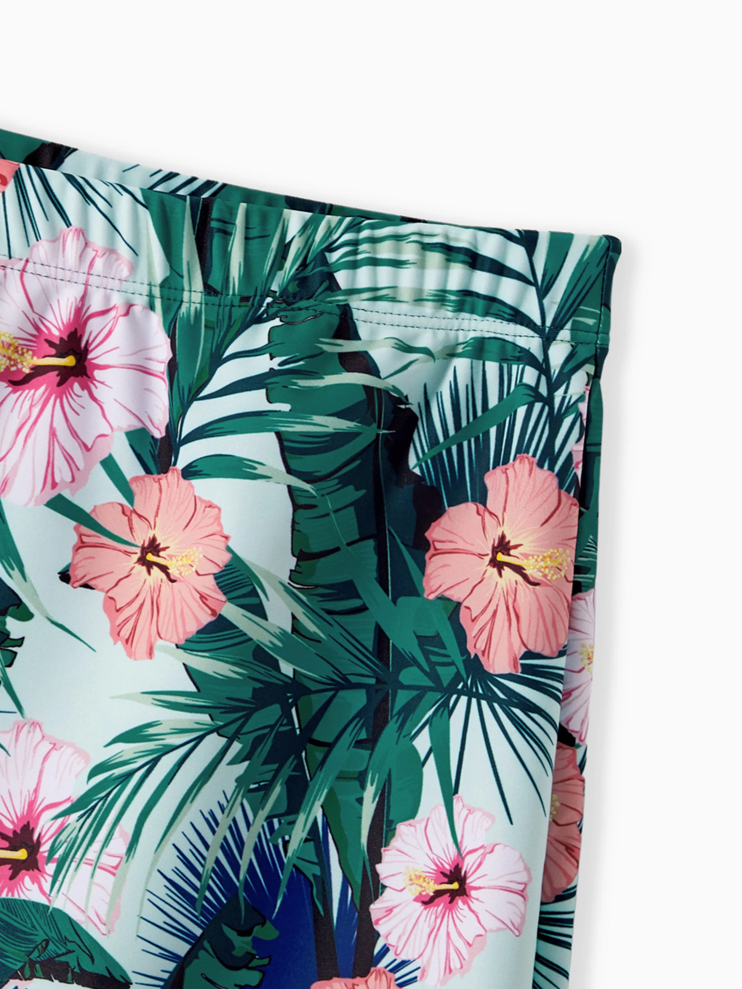 Family Matching Plant Print Ruffle Trim Spliced One-piece Swimsuit or Swim Trunks Green - Image 19