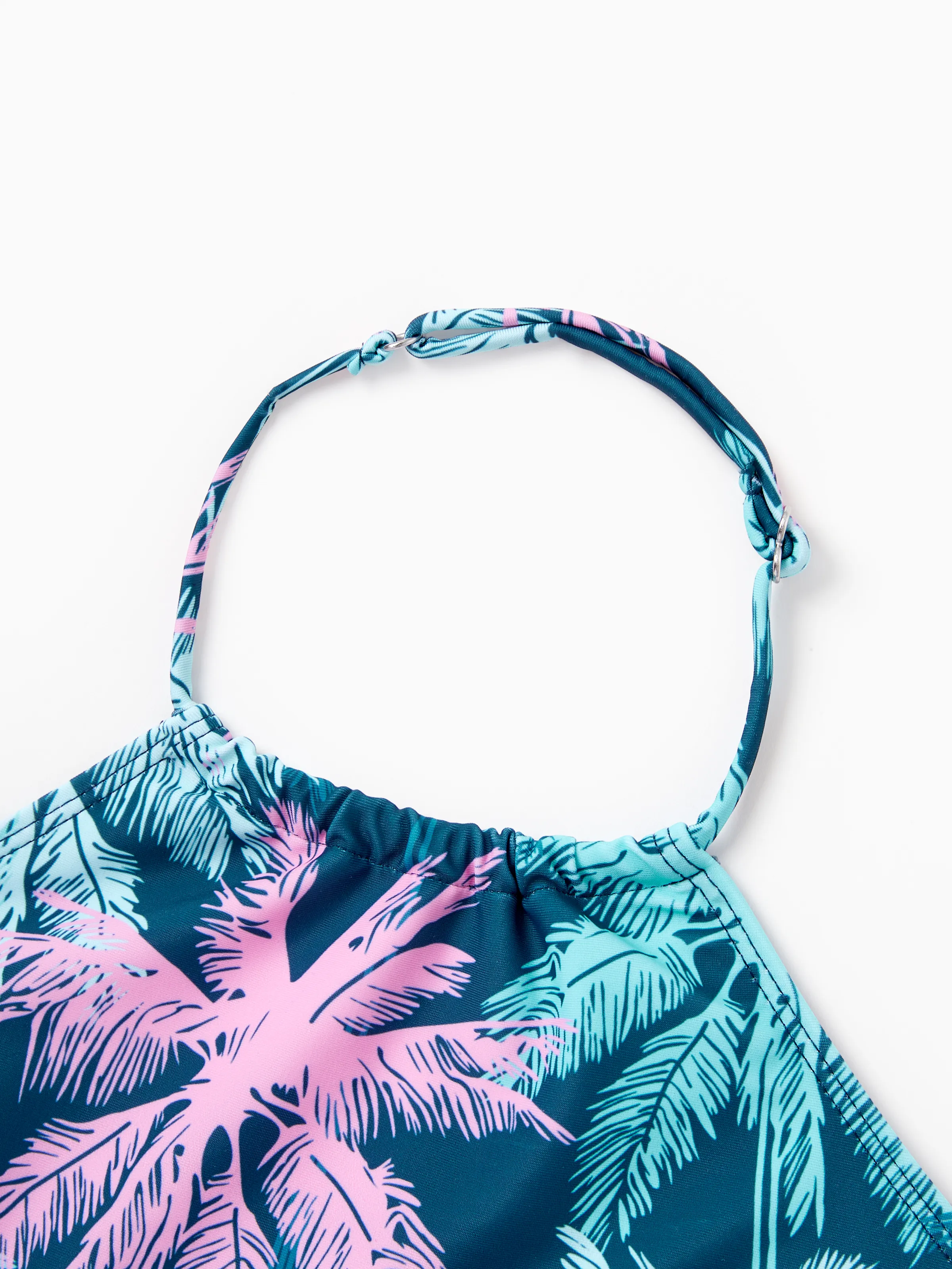 Family Matching Swimsuits Tropical Palm Tree Print, Mommy and Me Ruffle two-piece Swimsuit, Daddy and Son Swim Trunks Set, Beach Vacation Swimwear Turquoise - Image 14