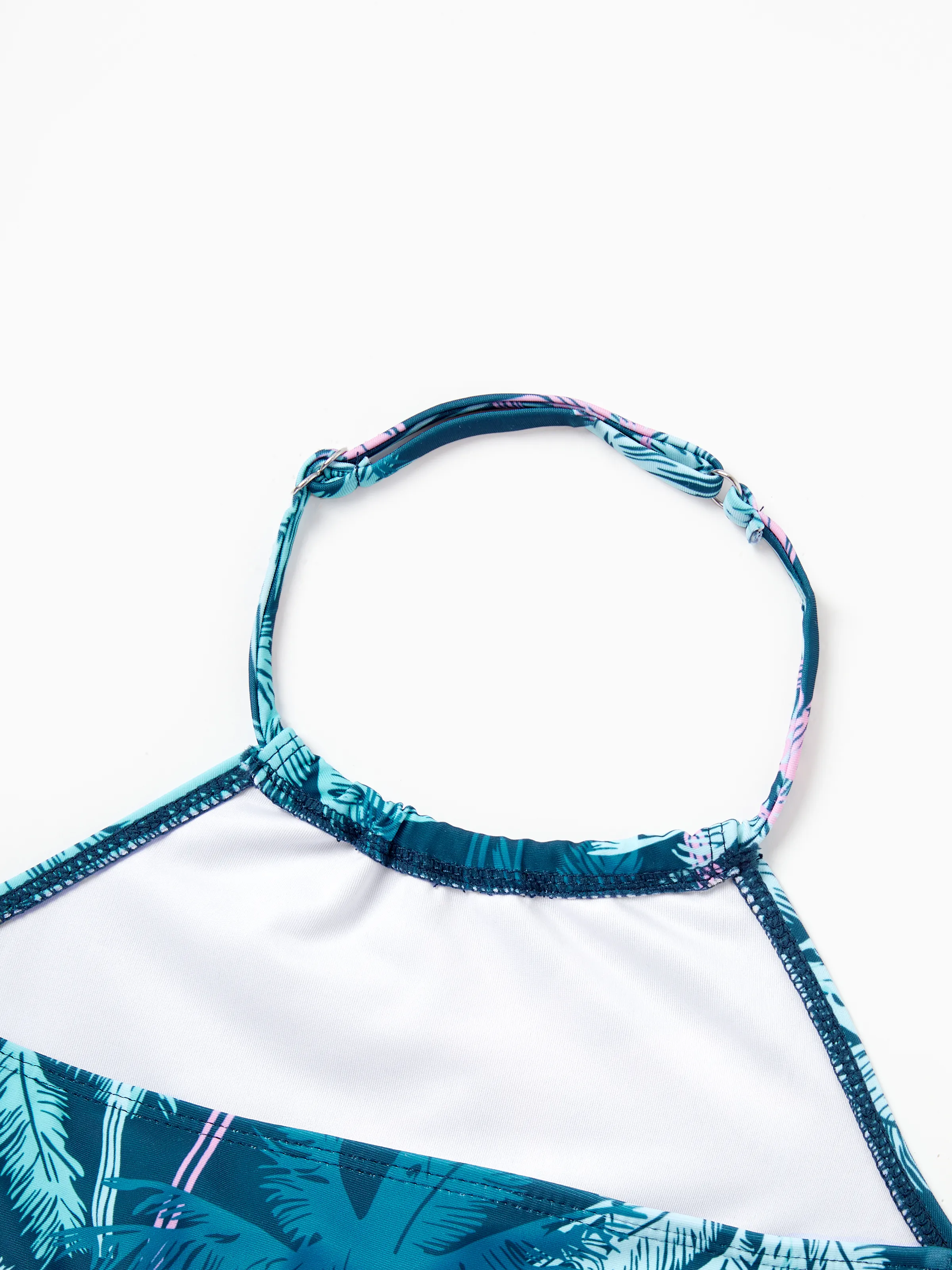 Family Matching Swimsuits Tropical Palm Tree Print, Mommy and Me Ruffle two-piece Swimsuit, Daddy and Son Swim Trunks Set, Beach Vacation Swimwear Turquoise - Image 15