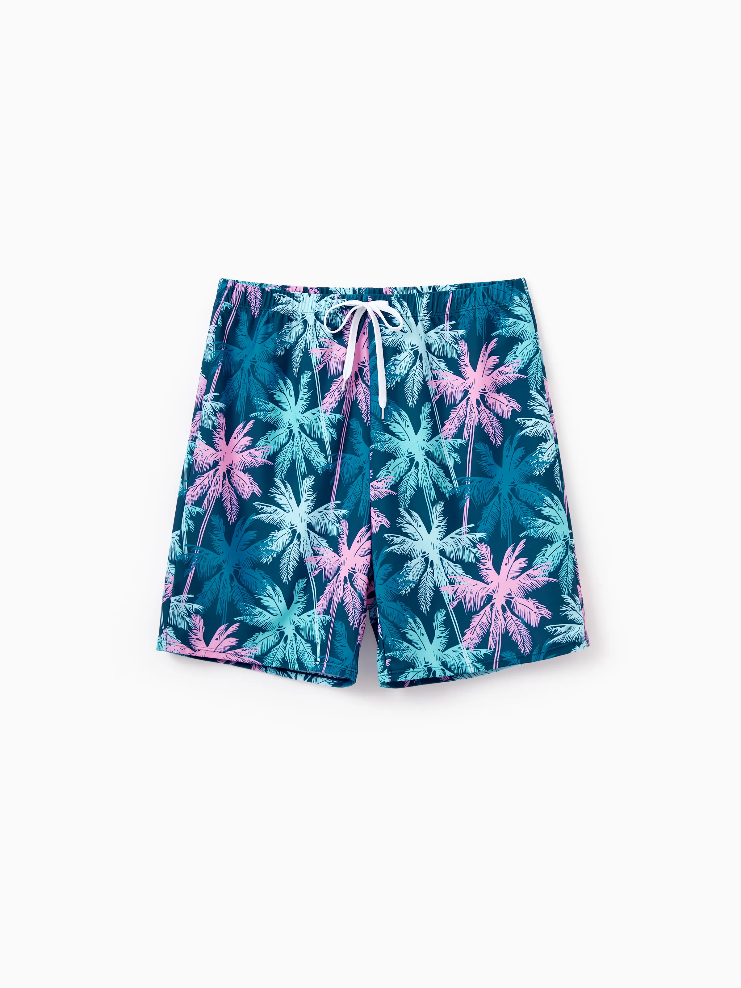 Family Matching Swimsuits Tropical Palm Tree Print, Mommy and Me Ruffle two-piece Swimsuit, Daddy and Son Swim Trunks Set, Beach Vacation Swimwear Turquoise - Image 26