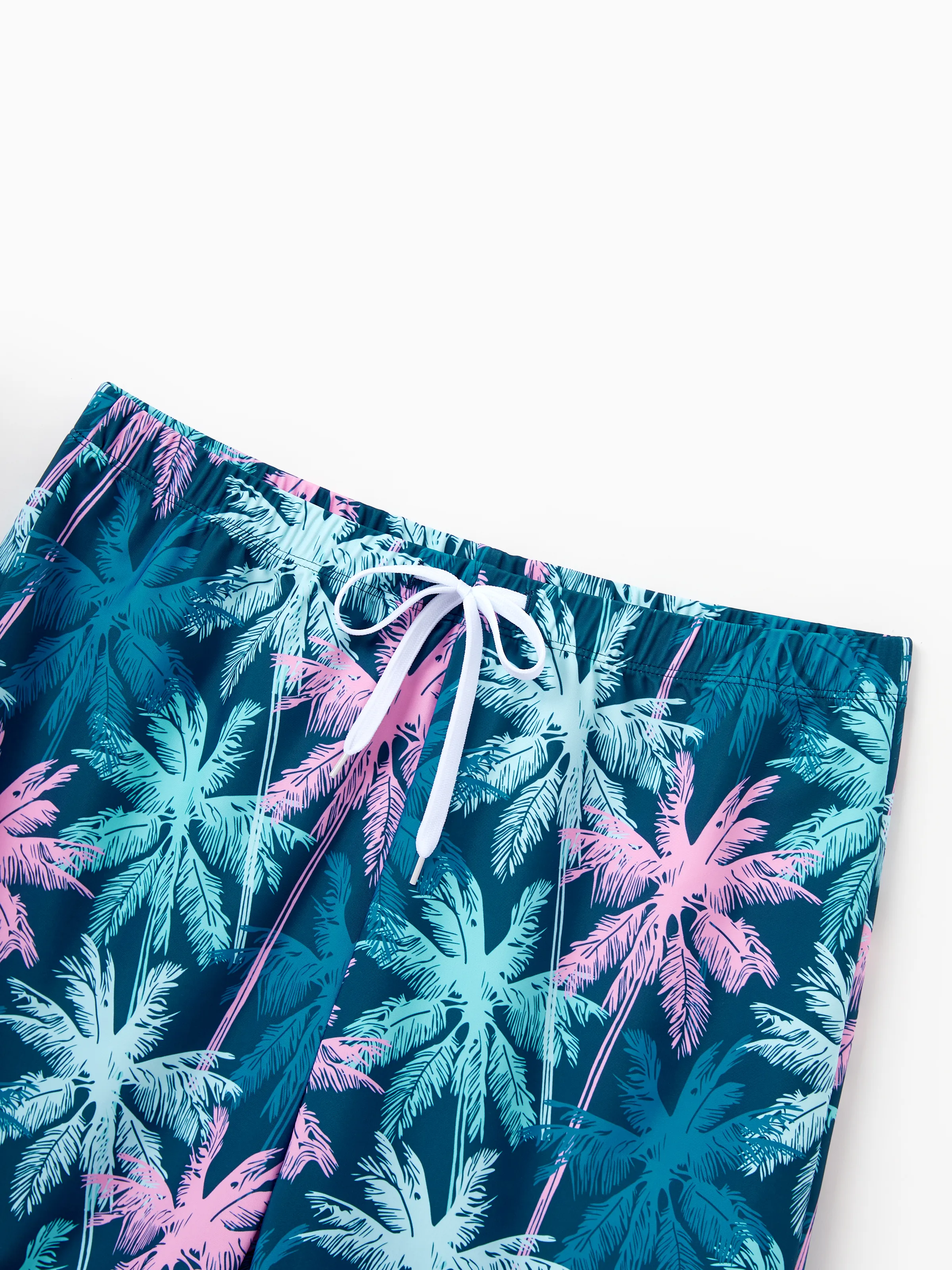Family Matching Swimsuits Tropical Palm Tree Print, Mommy and Me Ruffle two-piece Swimsuit, Daddy and Son Swim Trunks Set, Beach Vacation Swimwear Turquoise - Image 29