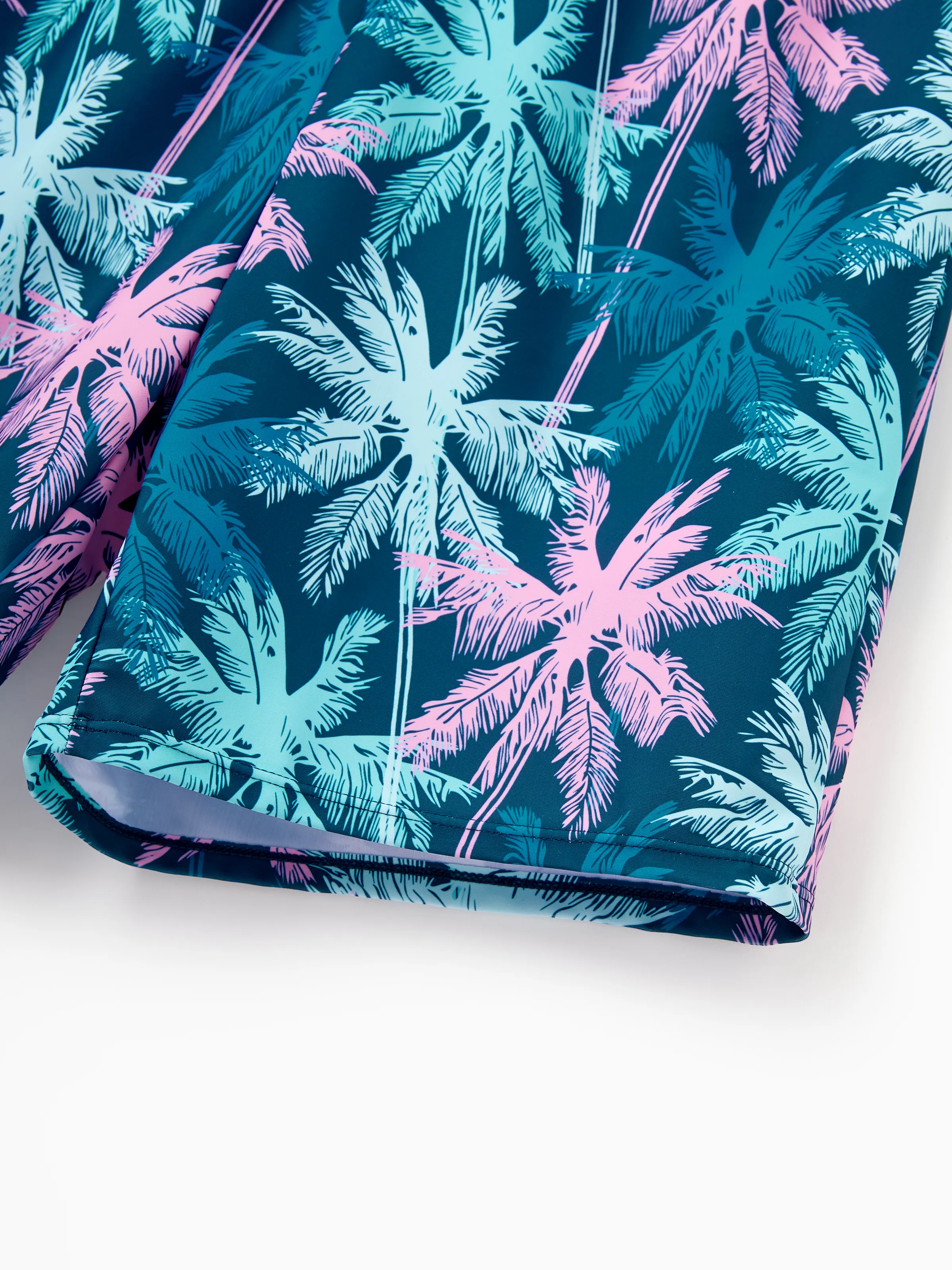 Family Matching Swimsuits Tropical Palm Tree Print, Mommy and Me Ruffle two-piece Swimsuit, Daddy and Son Swim Trunks Set, Beach Vacation Swimwear Turquoise - Image 30