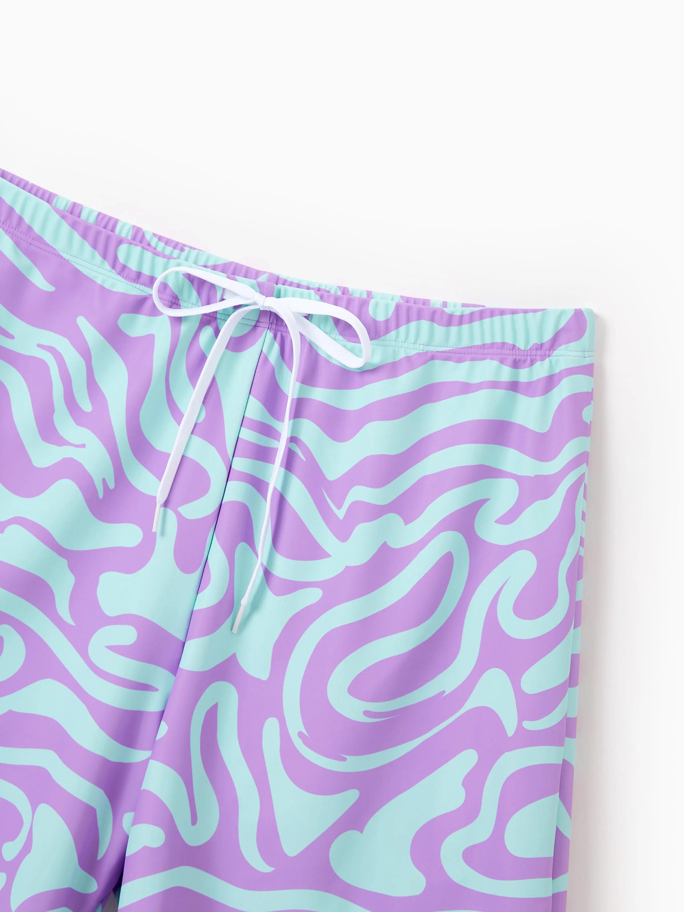 Family Matching Trendy Purple & Blue Wave Print Swim Trunks or Midriff Cutout One-Piece Swimsuit Purple - Image 18