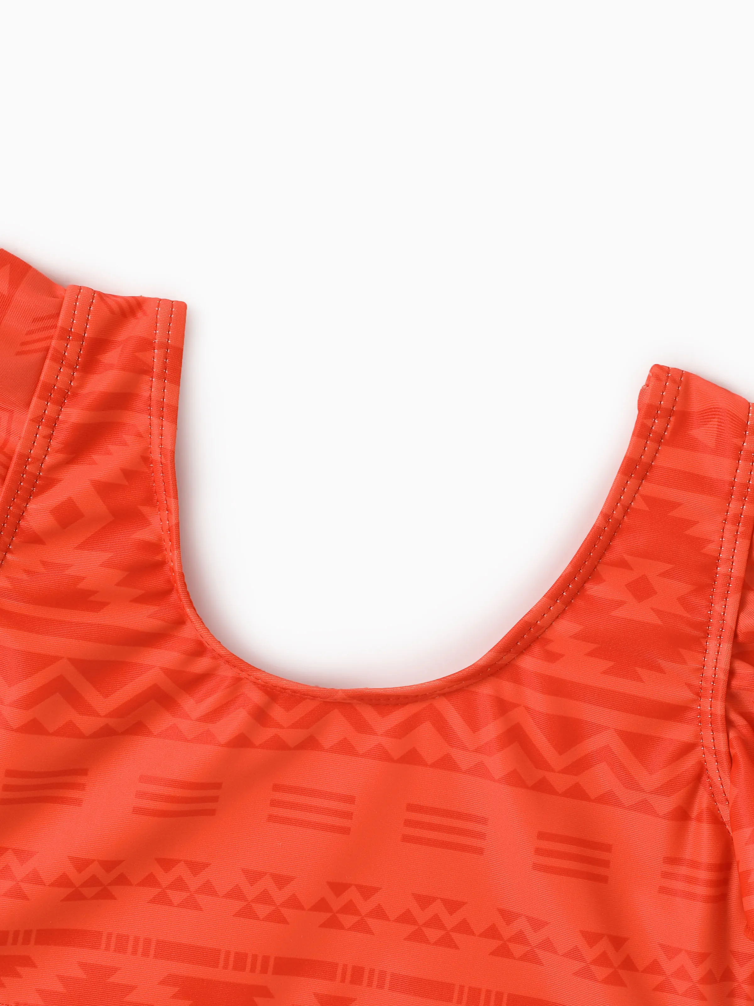 Family Matching Tropical Floral Print Swim Trunk or Ruffle Trim Bikini with Optional Beach Cover-Up Dress Orange - Image 10