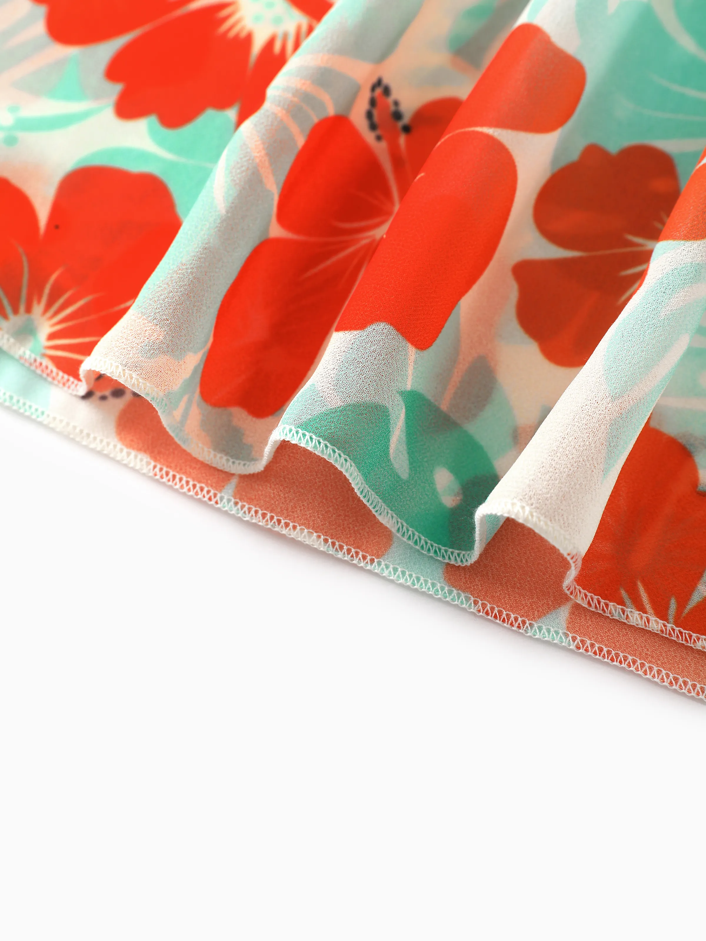 Family Matching Tropical Floral Print Swim Trunk or Ruffle Trim Bikini with Optional Beach Cover-Up Dress Orange - Image 15
