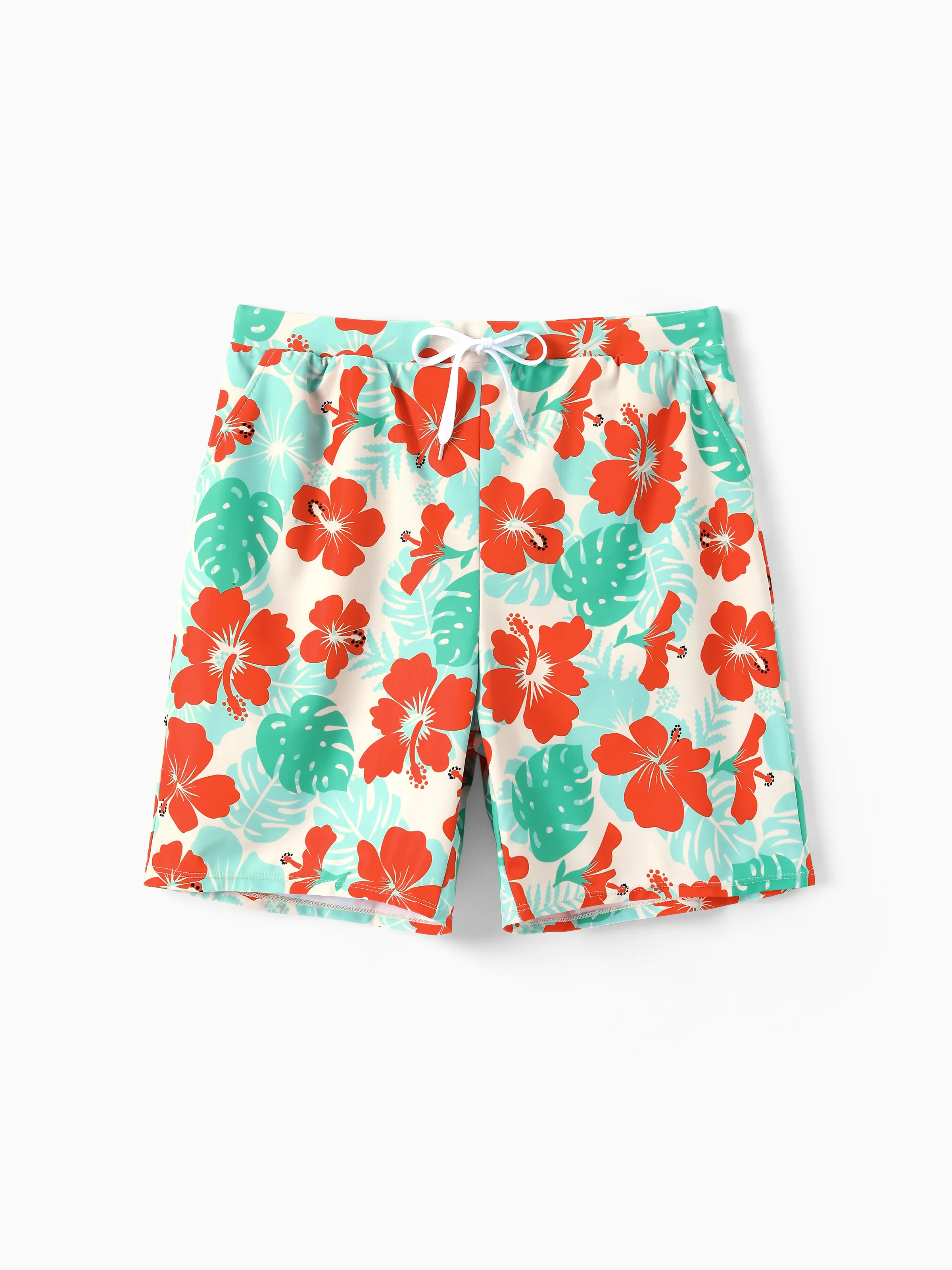 Family Matching Tropical Floral Print Swim Trunk or Ruffle Trim Bikini with Optional Beach Cover-Up Dress Orange - Image 21