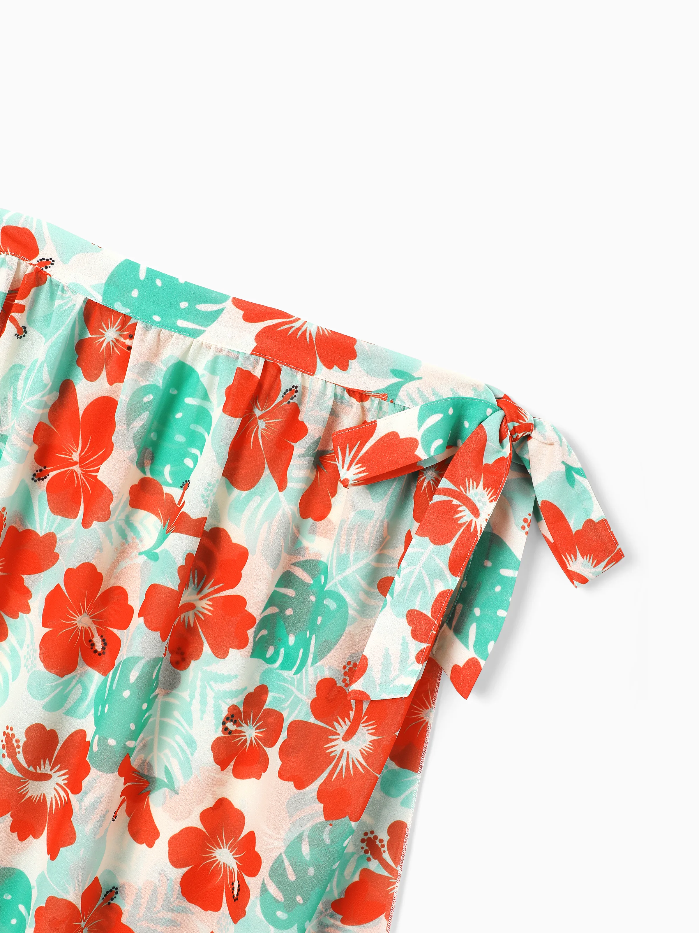 Family Matching Tropical Floral Print Swim Trunk or Ruffle Trim Bikini with Optional Beach Cover-Up Dress Orange - Image 28