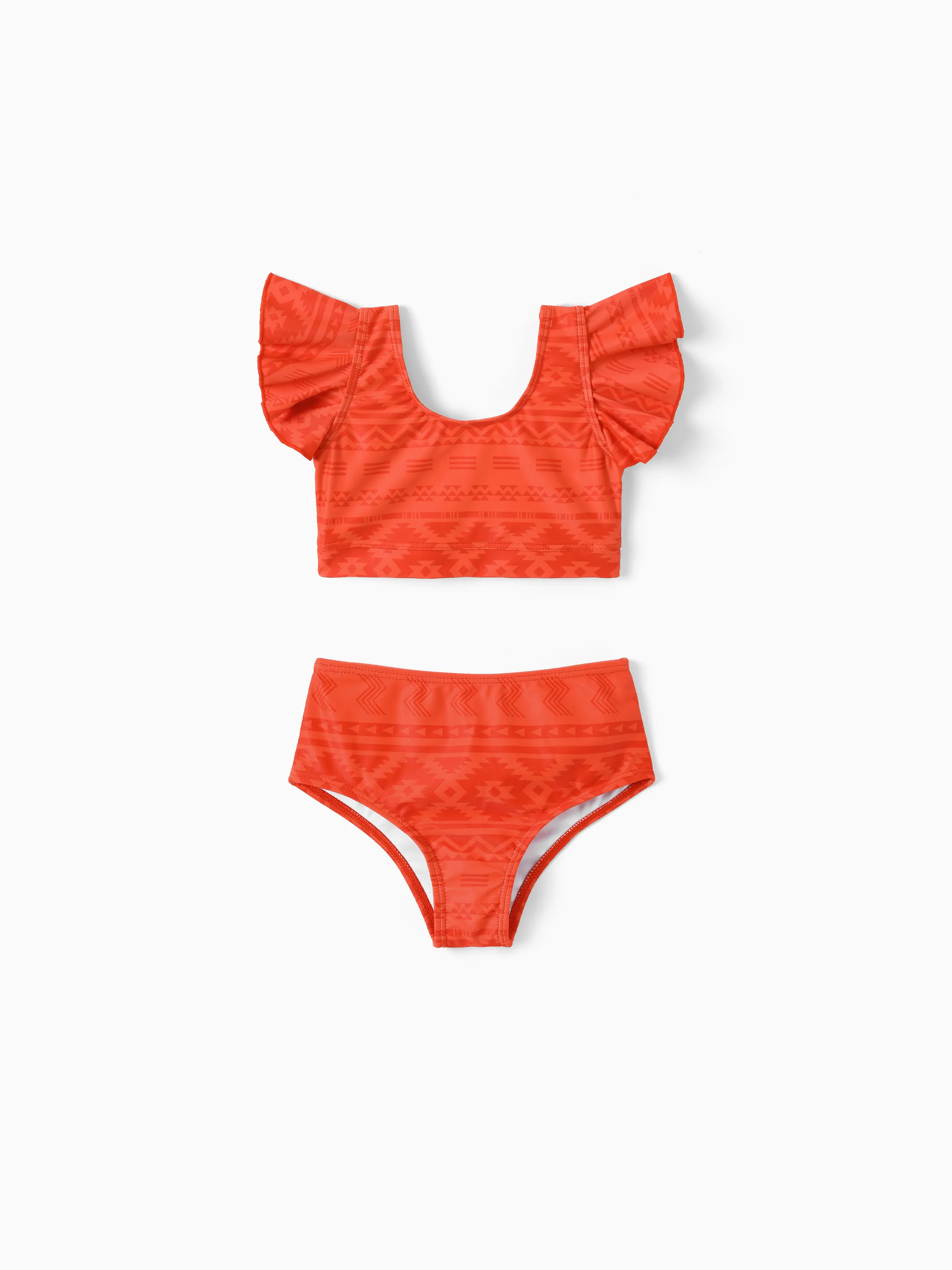 Family Matching Tropical Floral Print Swim Trunk or Ruffle Trim Bikini with Optional Beach Cover-Up Dress Orange - Image 6