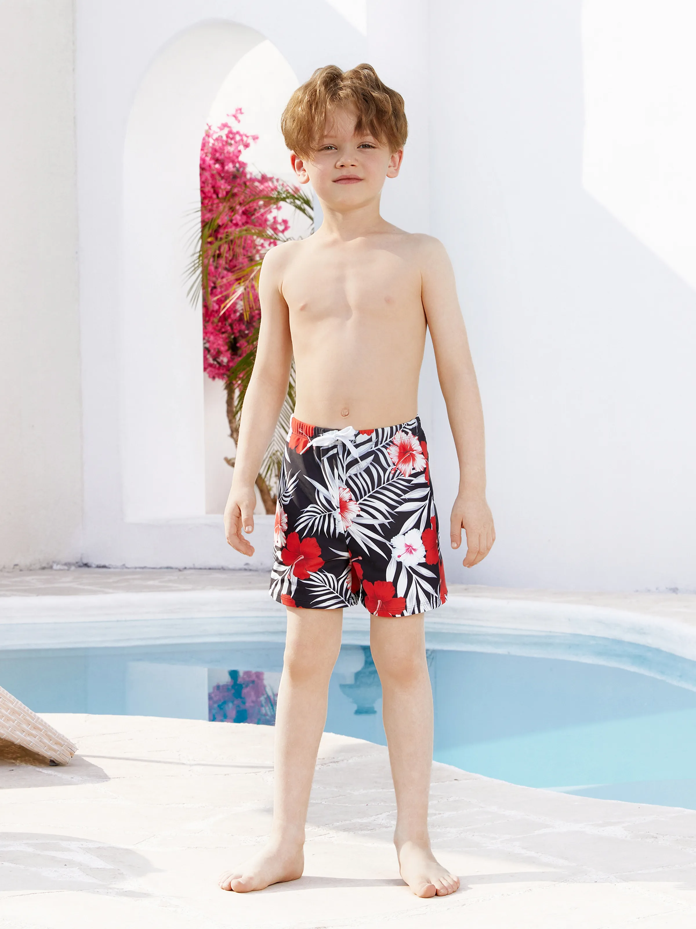 Family Matching Tropical Floral Swim Trunk or 2 Pieces Halter Swimsuit Black - Image 10