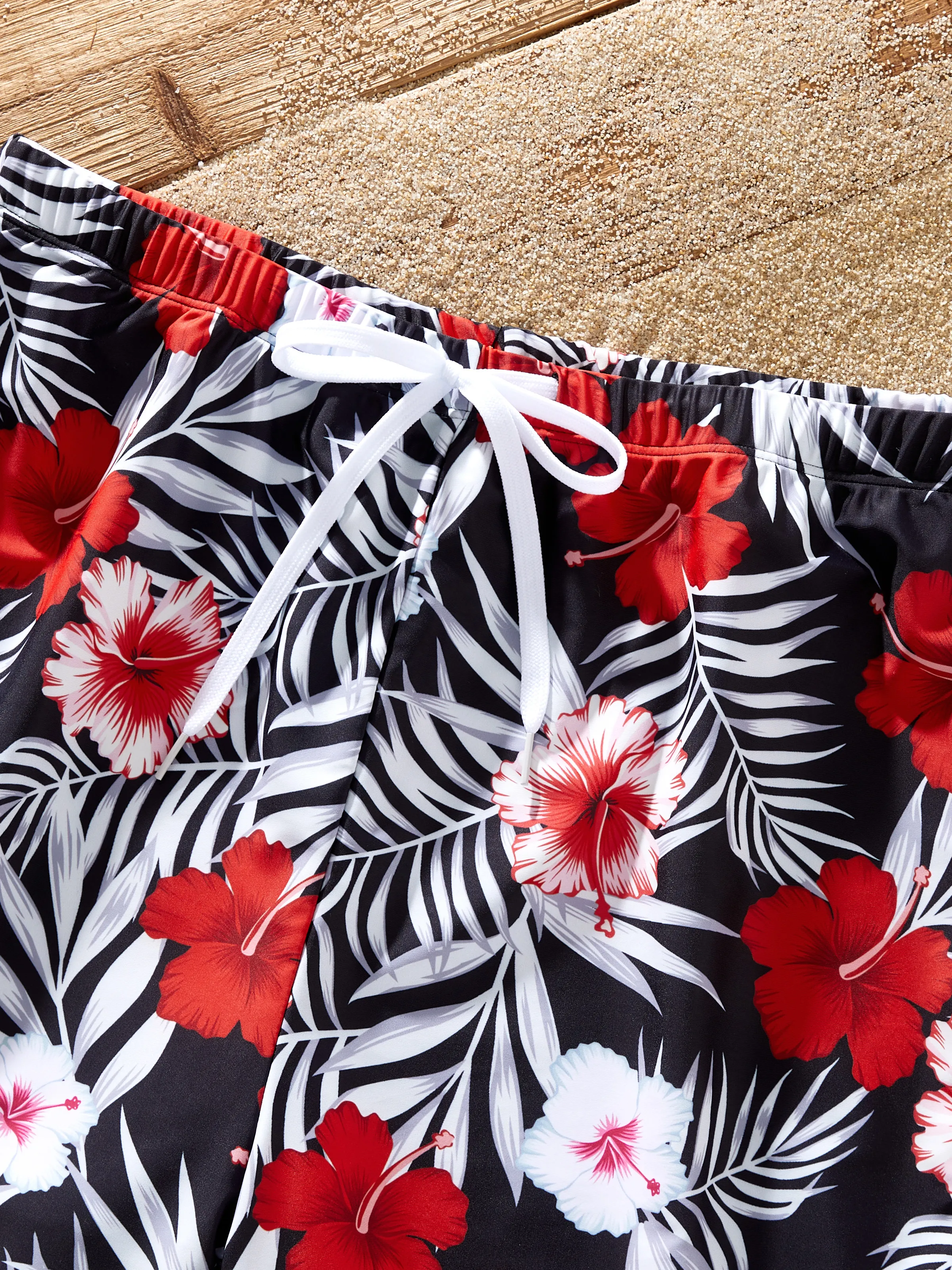 Family Matching Tropical Floral Swim Trunk or 2 Pieces Halter Swimsuit Black - Image 17