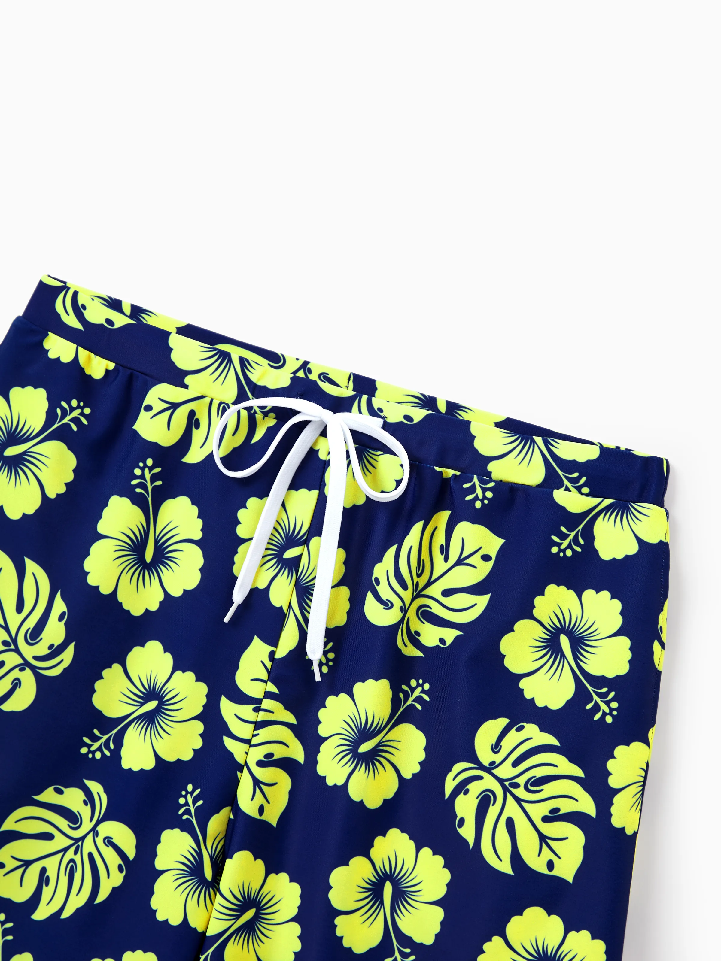 Family Matching Tropical Floral Swimsuits Halter Bikini & Swim Trunks Set Deep Blue - Image 27