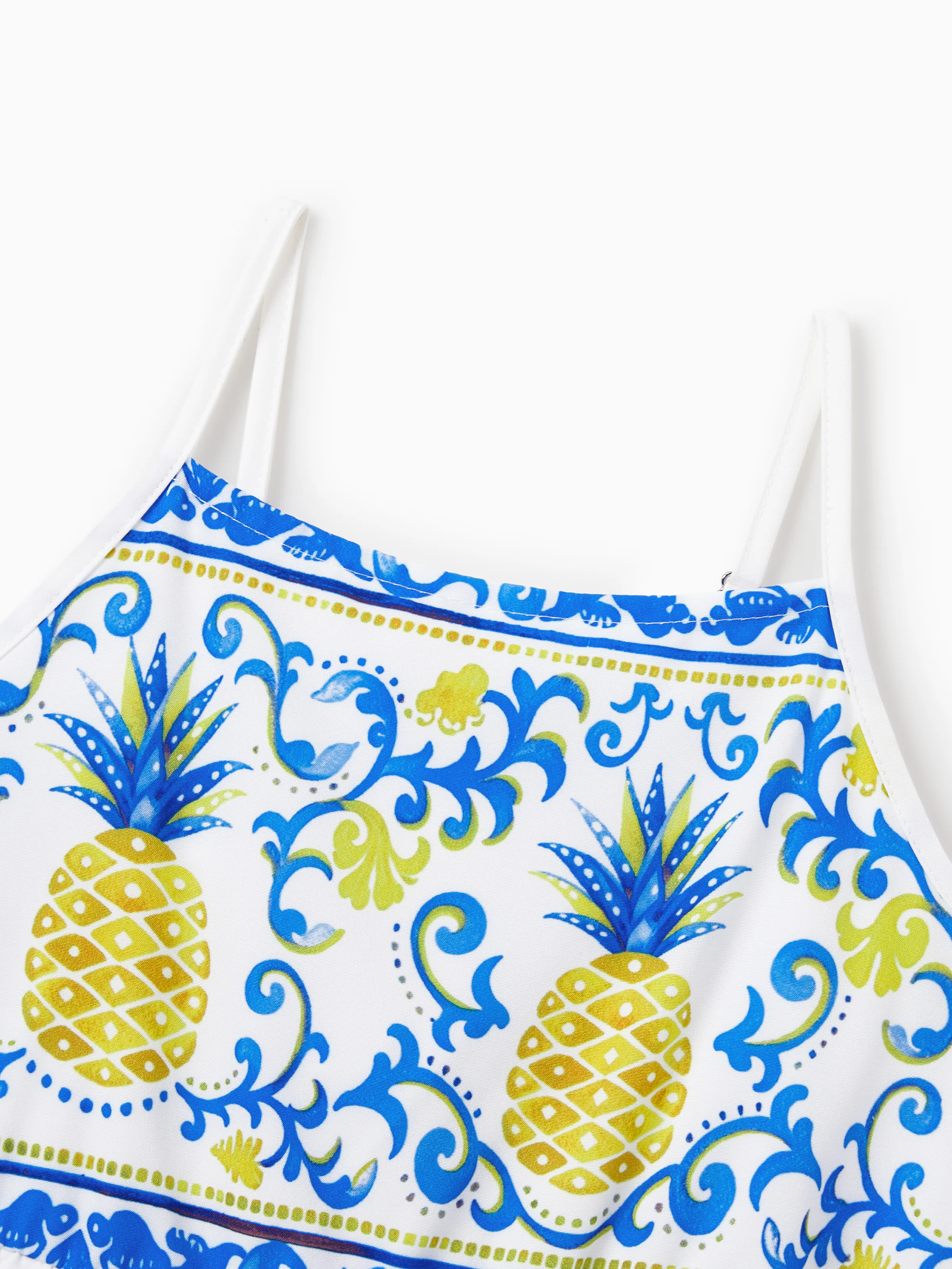 Family Matching Vacation Set Tropical Pineapple Coconut Tree Print Short-sleeve T-shirt or Hollow out Strap Dress for Summer Vacation  White - Image 14