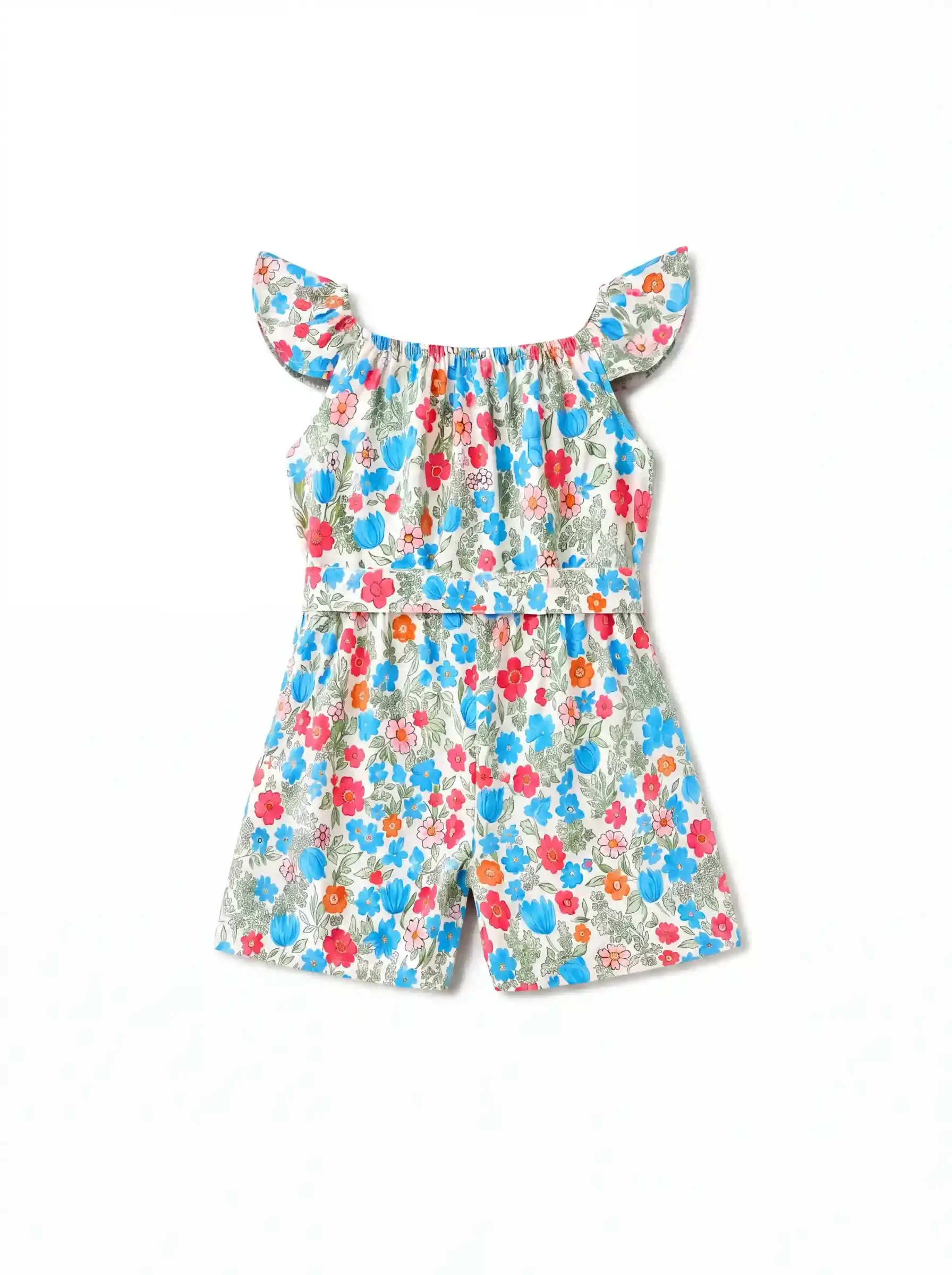 Fresh Market Toddler Girl Floral Bow Romper Blue - Image 3