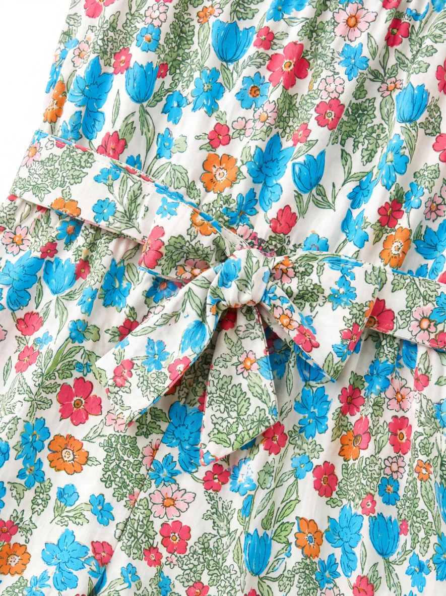 Fresh Market Toddler Girl Floral Bow Romper Blue - Image 5