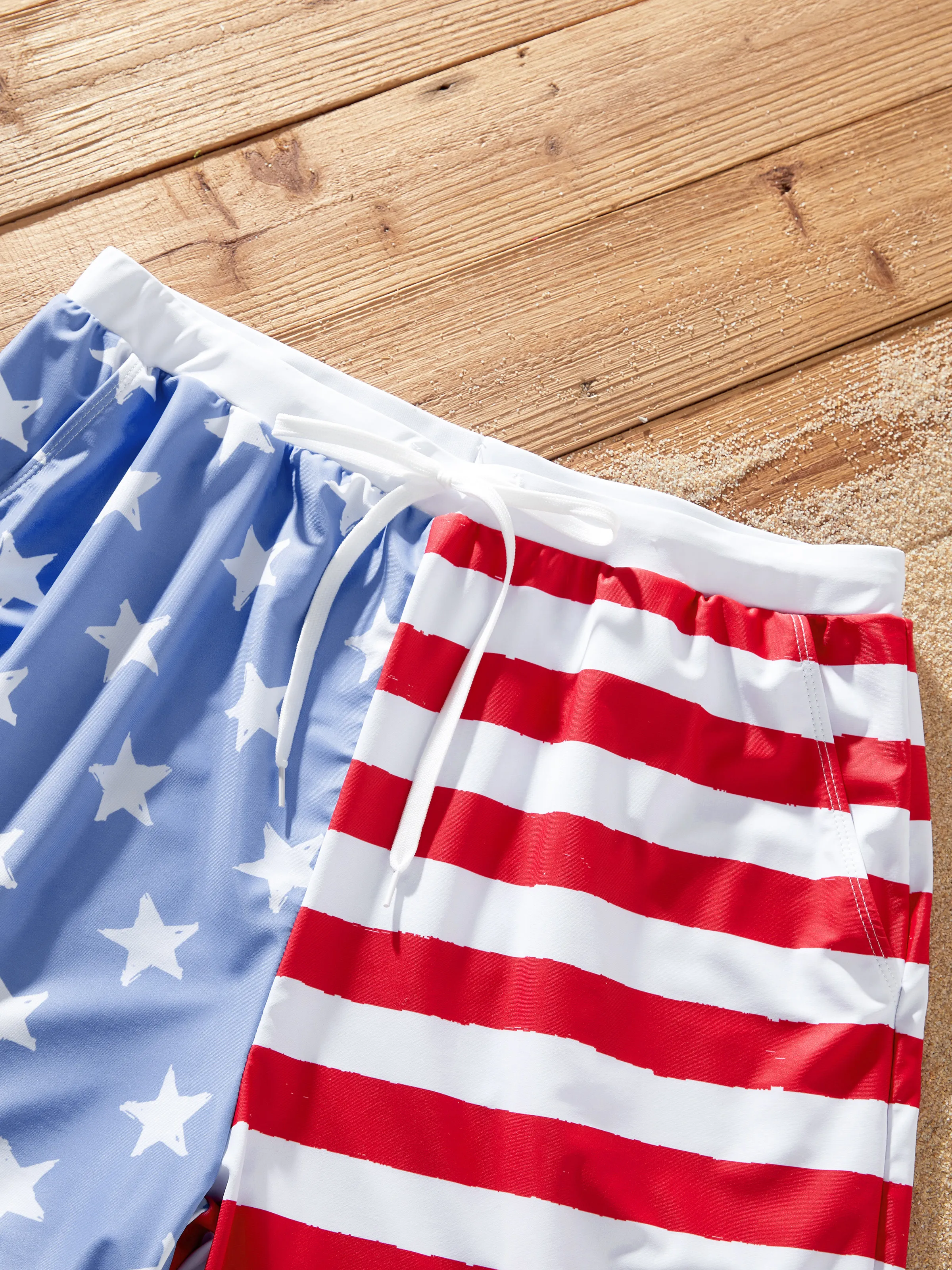 Independence Day 4th of July Family Matching Patriotic Swimwear Stars and Stripes Board Shorts or Ruffled Layers V-neck One-Piece Swimsuits Blue - Image 29
