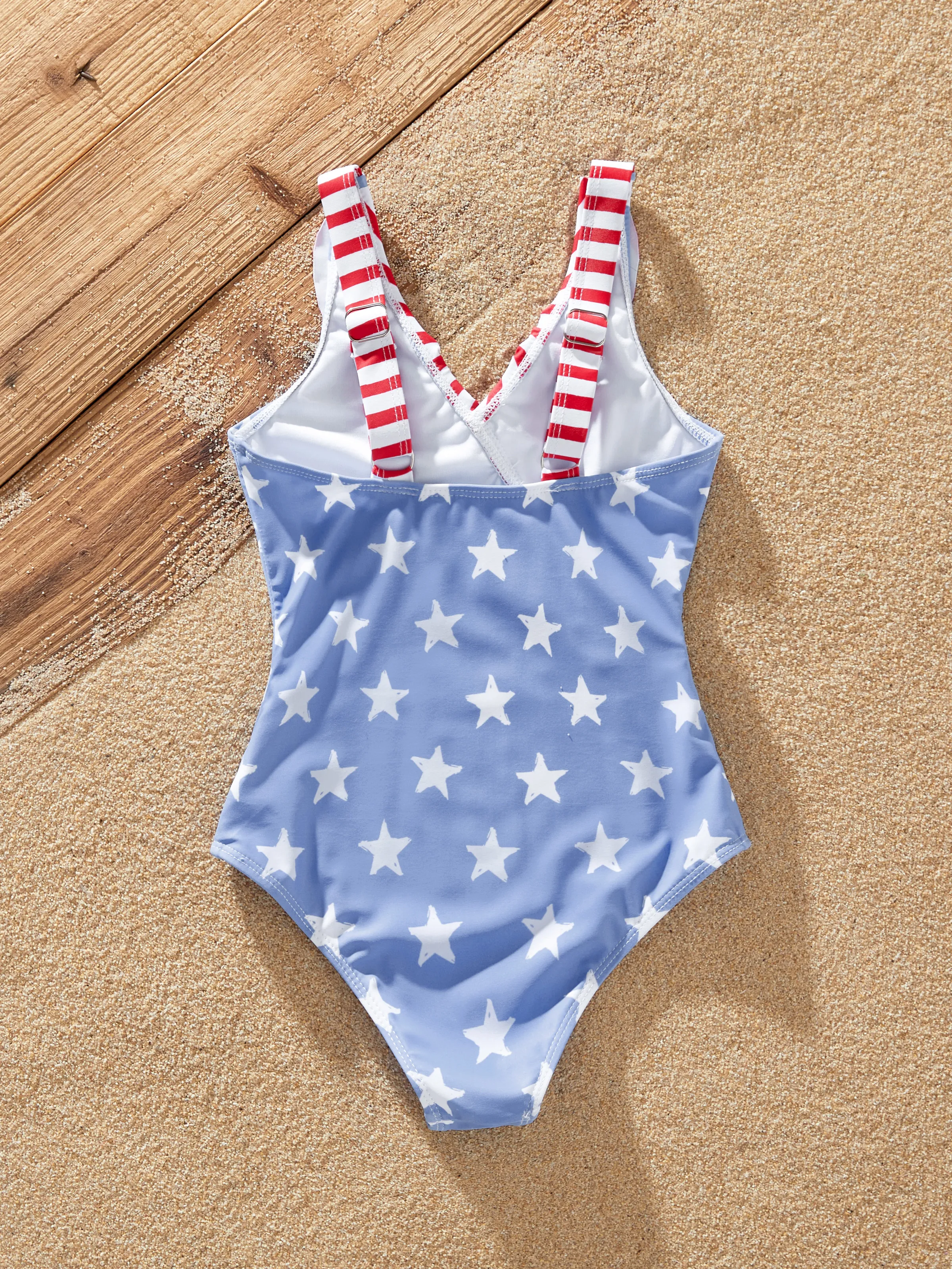 Independence Day 4th of July Mommy & me Patriotic Swimwear Stars and Ruffled Layers V-neck One-Piece Swimsuits Blue - Image 14