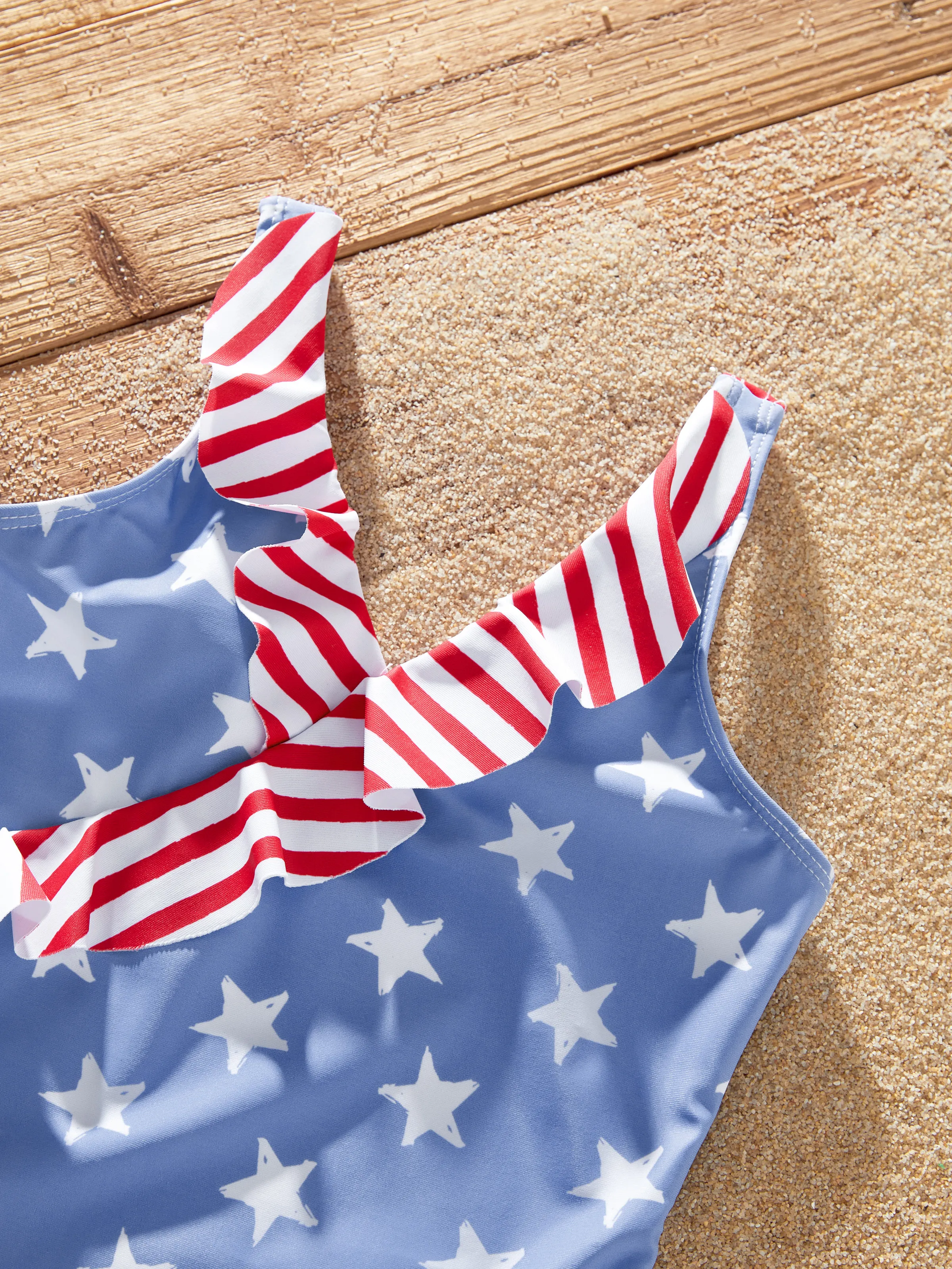 Independence Day 4th of July Mommy & me Patriotic Swimwear Stars and Ruffled Layers V-neck One-Piece Swimsuits Blue - Image 15
