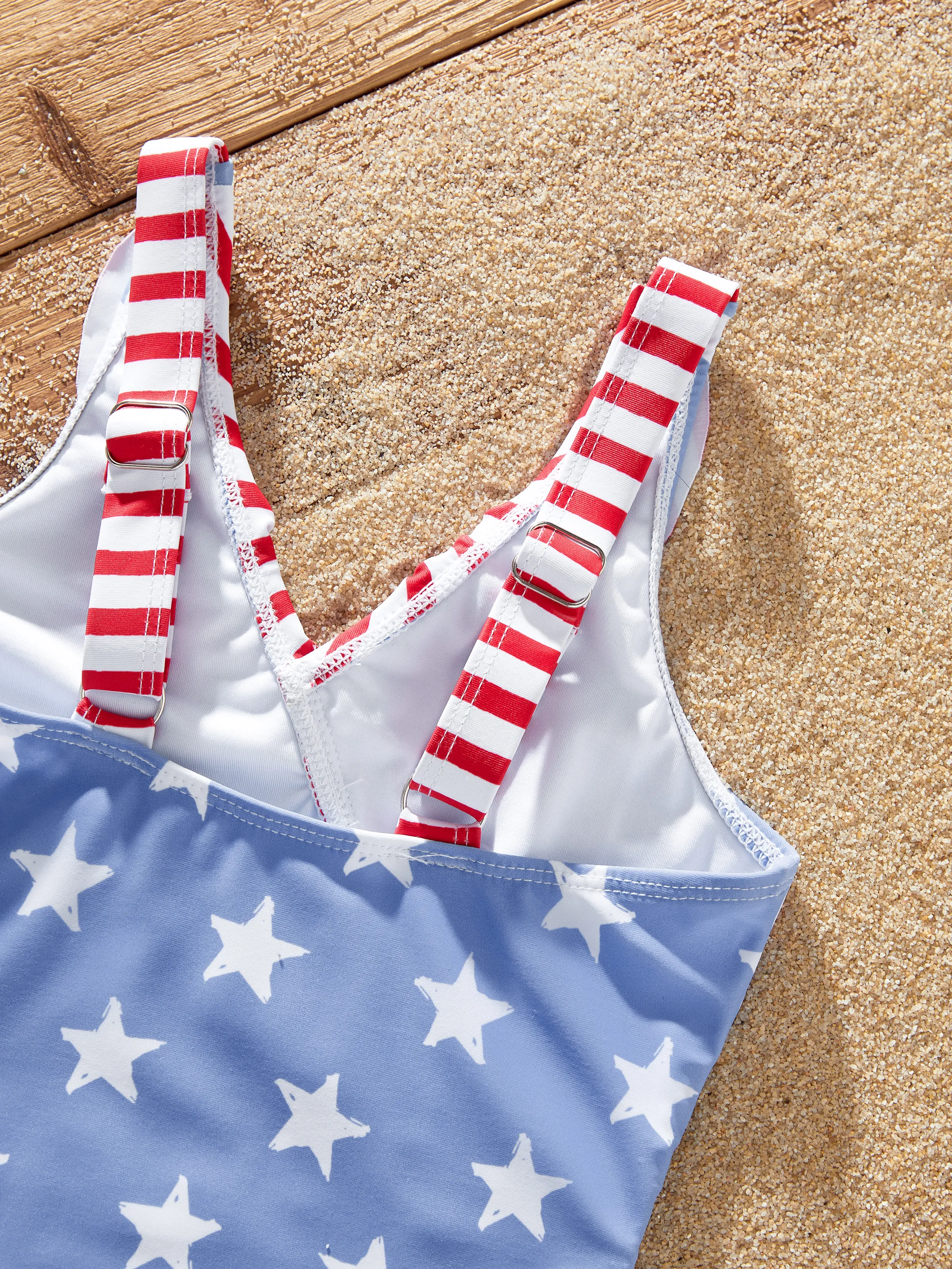 Independence Day 4th of July Mommy & me Patriotic Swimwear Stars and Ruffled Layers V-neck One-Piece Swimsuits Blue - Image 16