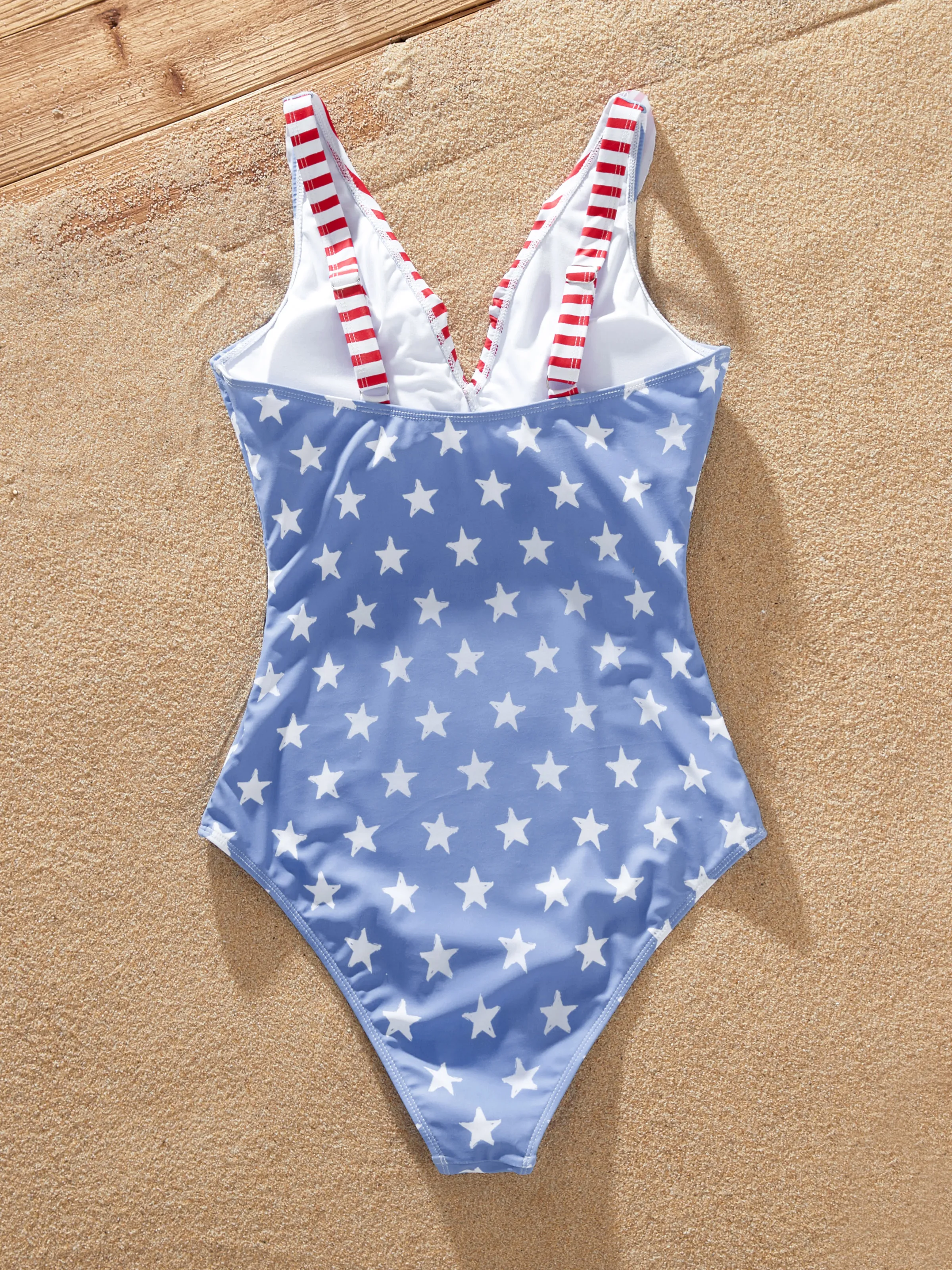 Independence Day 4th of July Mommy & me Patriotic Swimwear Stars and Ruffled Layers V-neck One-Piece Swimsuits Blue - Image 7