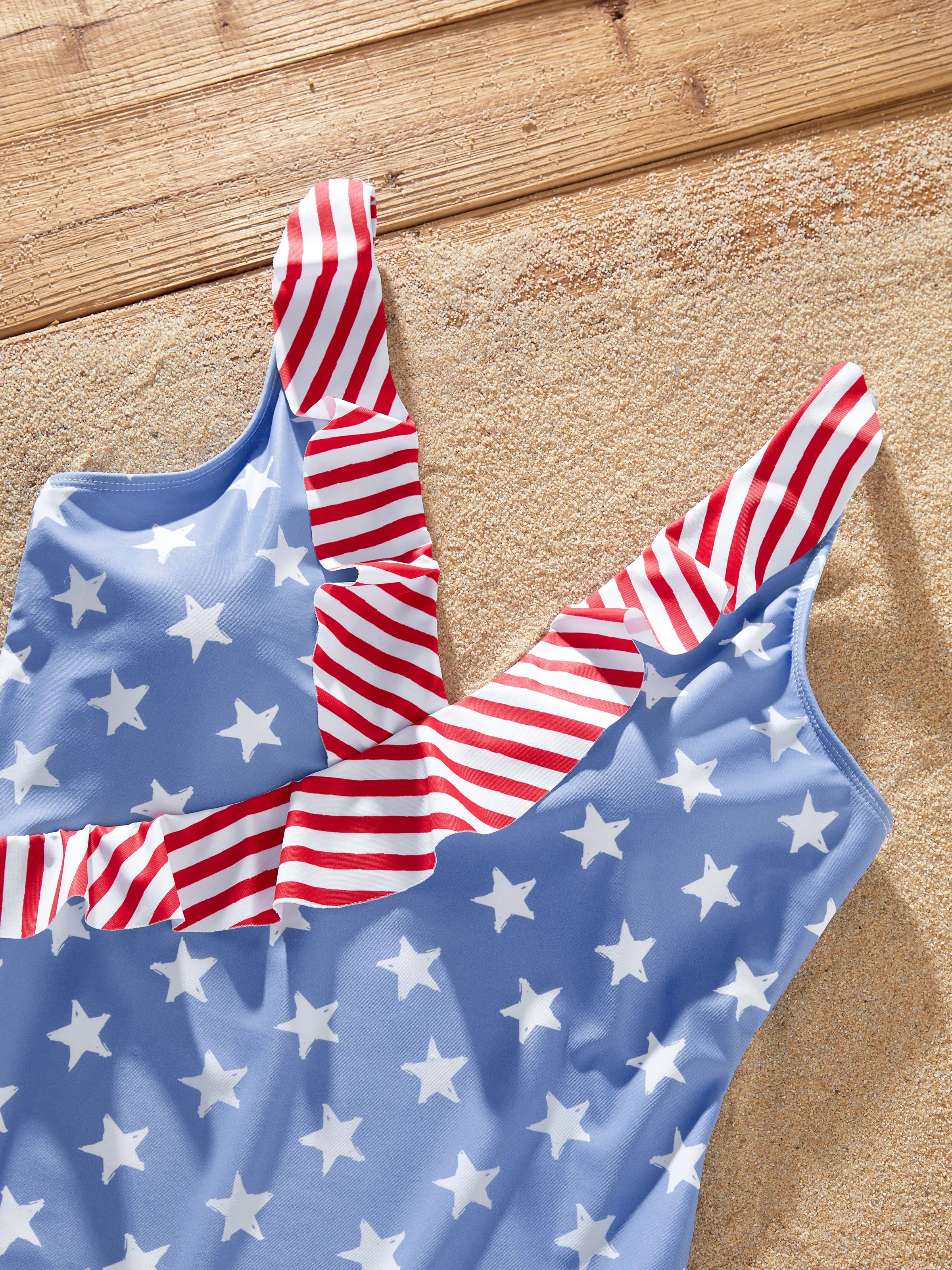 Independence Day 4th of July Mommy & me Patriotic Swimwear Stars and Ruffled Layers V-neck One-Piece Swimsuits Blue - Image 8