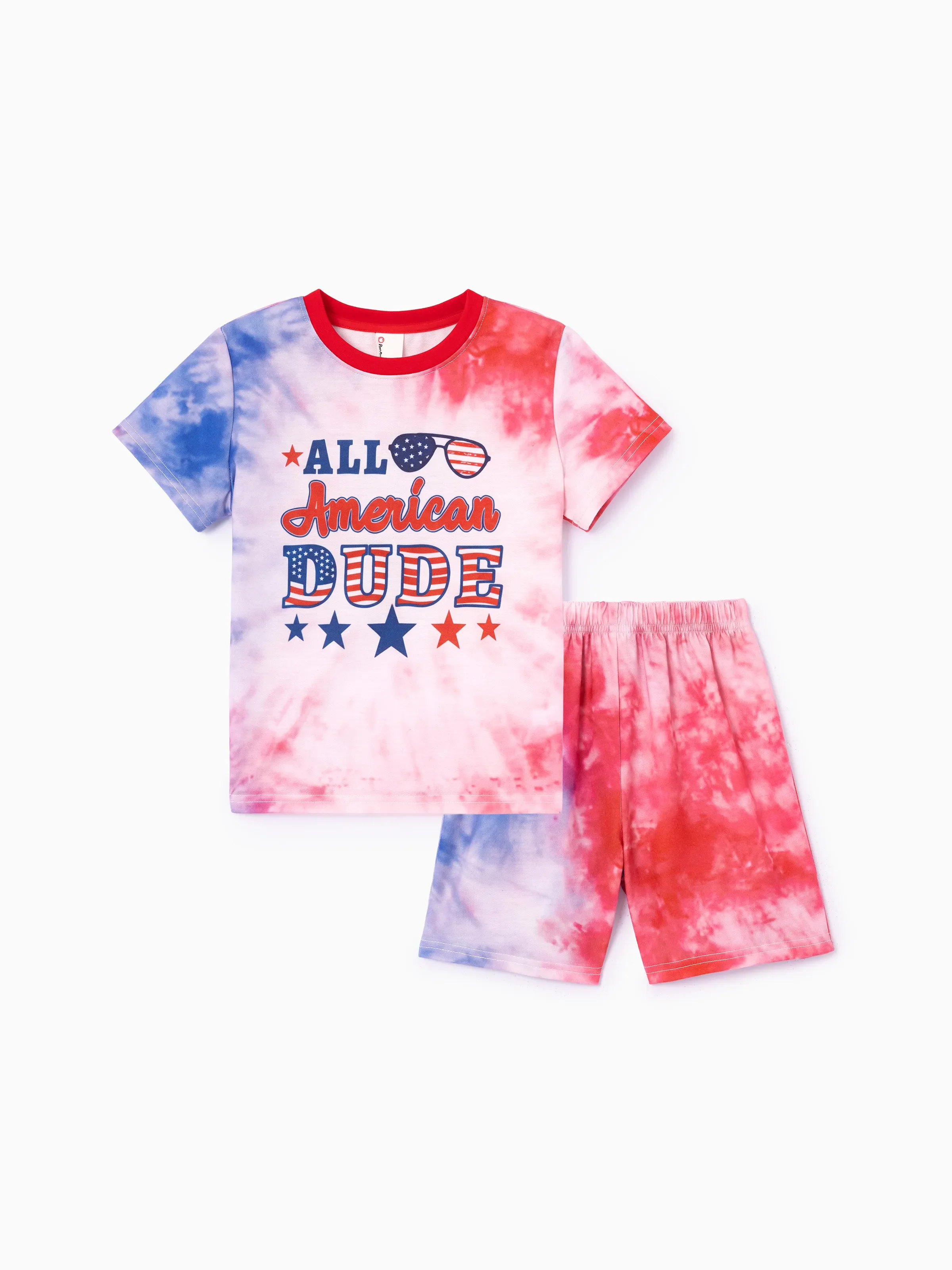 Independence Day Toddler Boy 2pcs Patriotic Tie-Dye T-Shirt with Shorts Sporty Set Red - Image 2