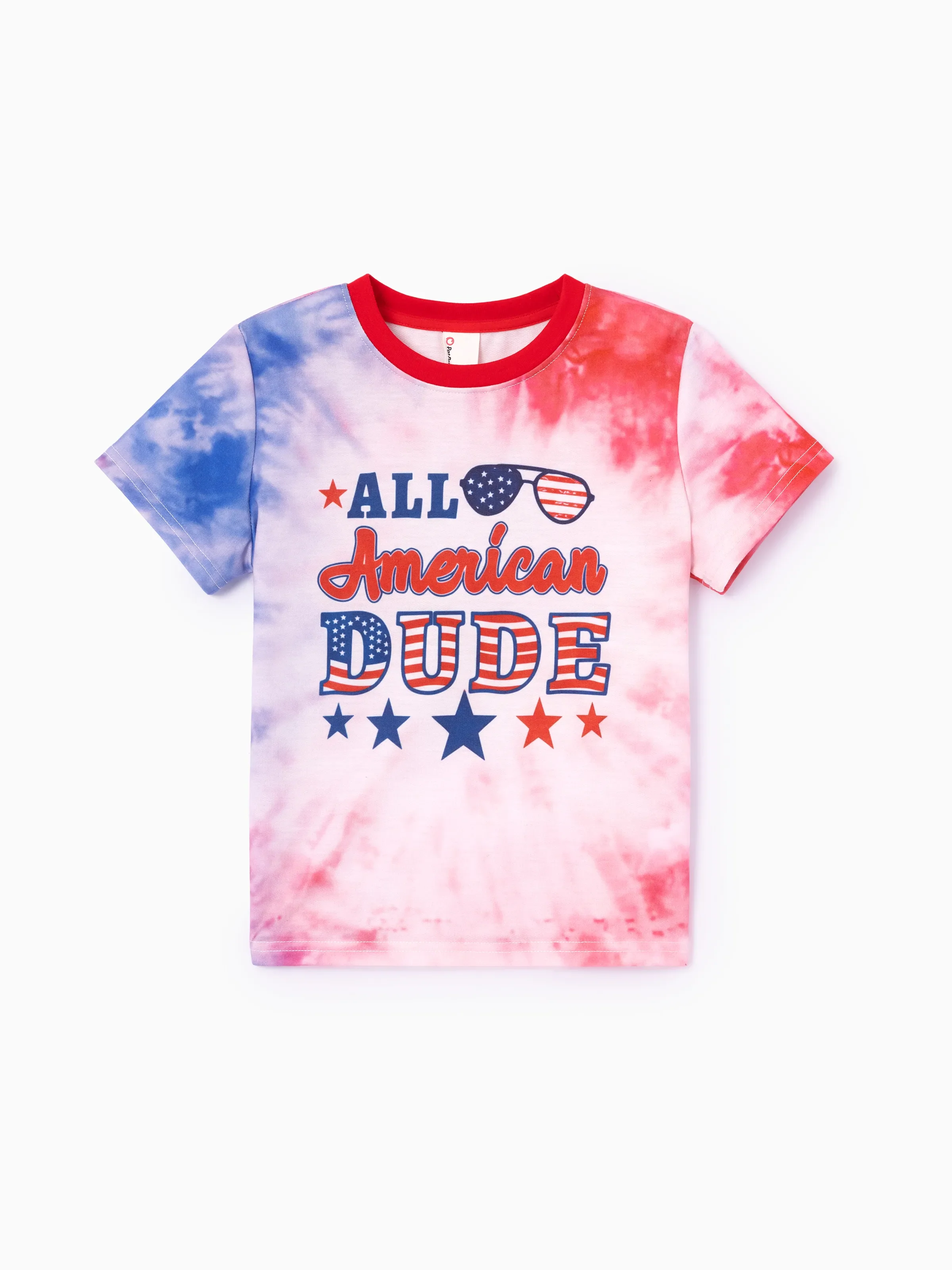 Independence Day Toddler Boy 2pcs Patriotic Tie-Dye T-Shirt with Shorts Sporty Set Red - Image 5